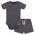 2-Piece Baby Boys Dark Grey Bodysuit and Shorts Set