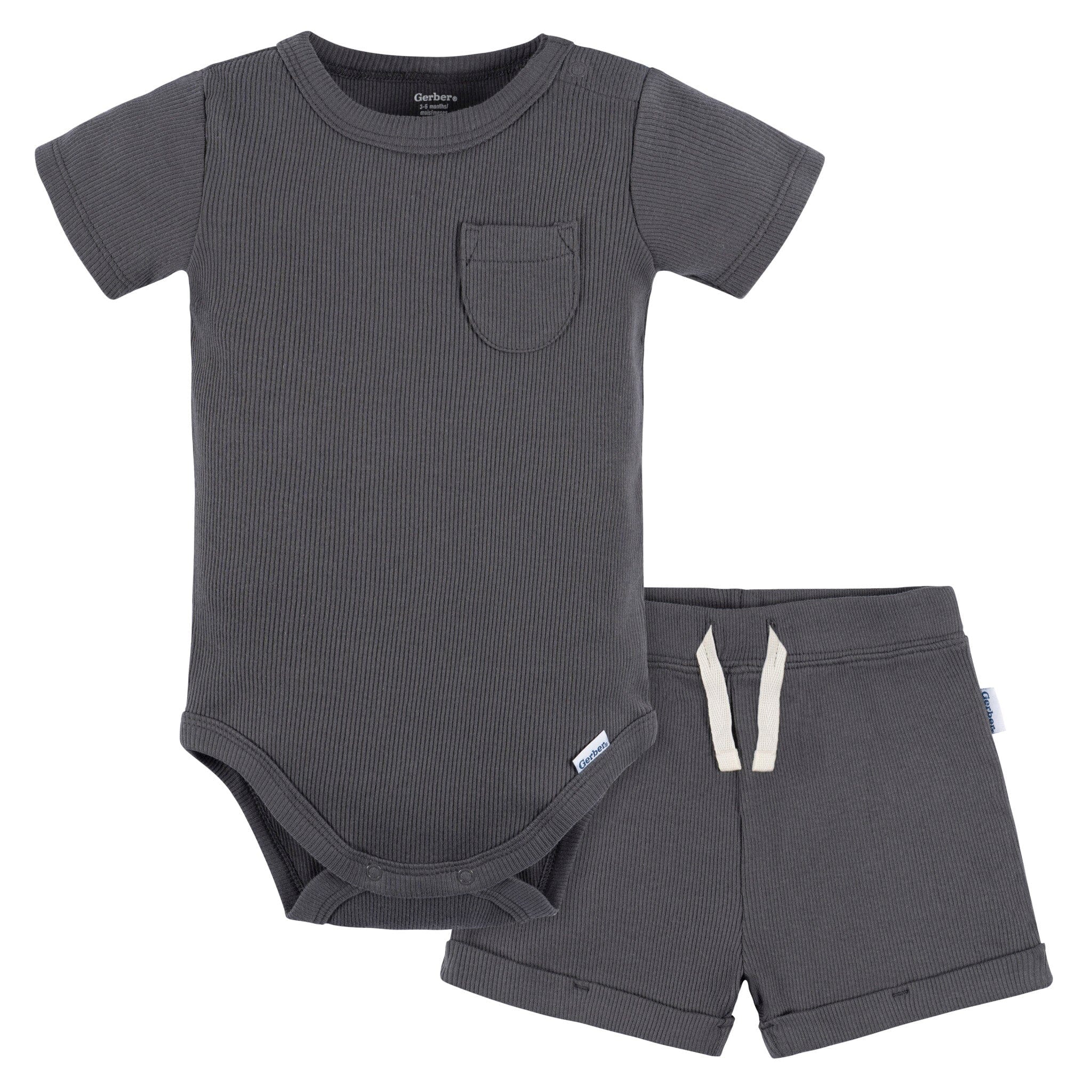 2-Piece Baby Boys Dark Grey Bodysuit and Shorts Set
