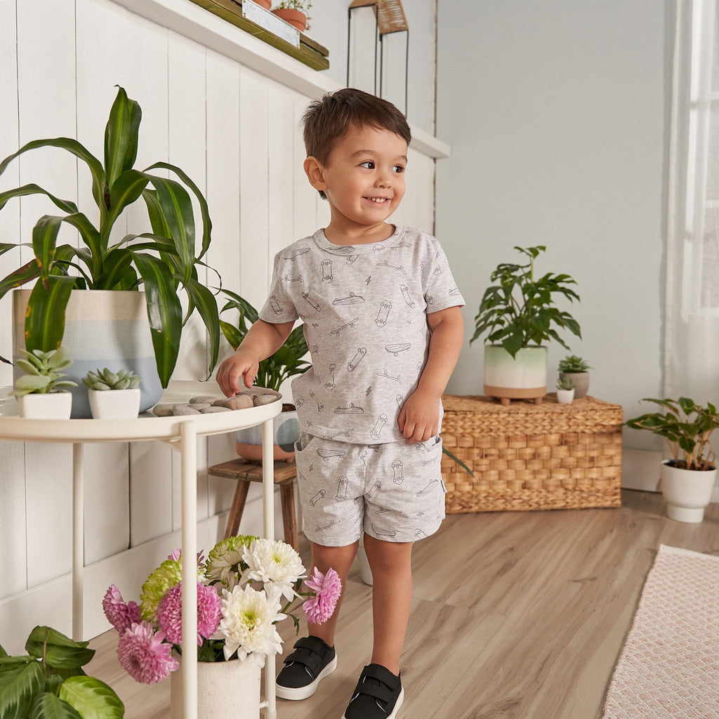 2-Piece Baby & Toddler Boys Heather Skateboard T-Shirt and Shorts Set