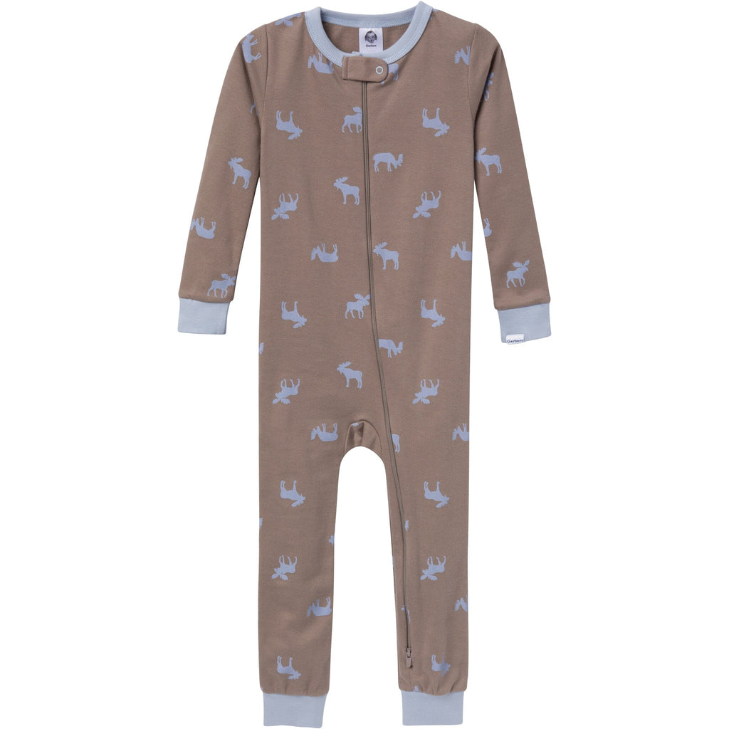 3-Pack Baby & Toddler Neutral Moose & Trees Snug Fit Footless Pajamas