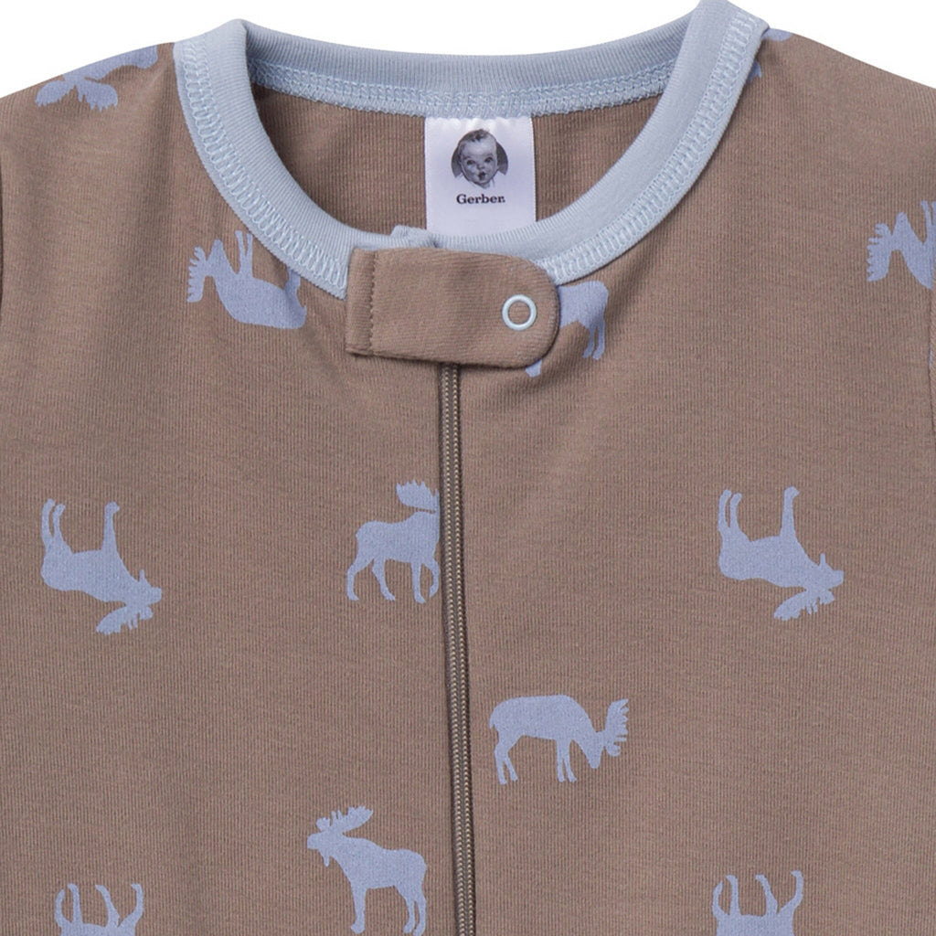 3-Pack Baby & Toddler Neutral Moose & Trees Snug Fit Footless Pajamas