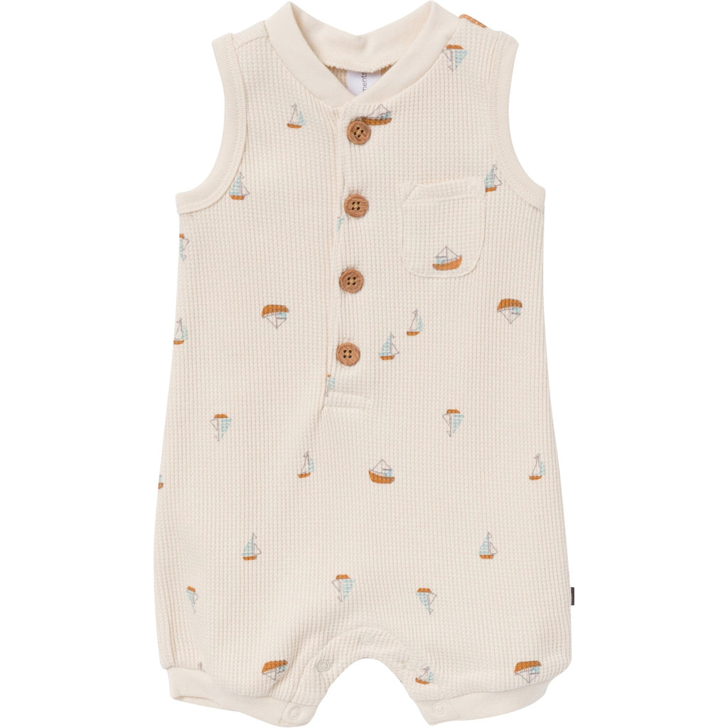 Baby Boys Beige Sailboat Sleeveless Romper