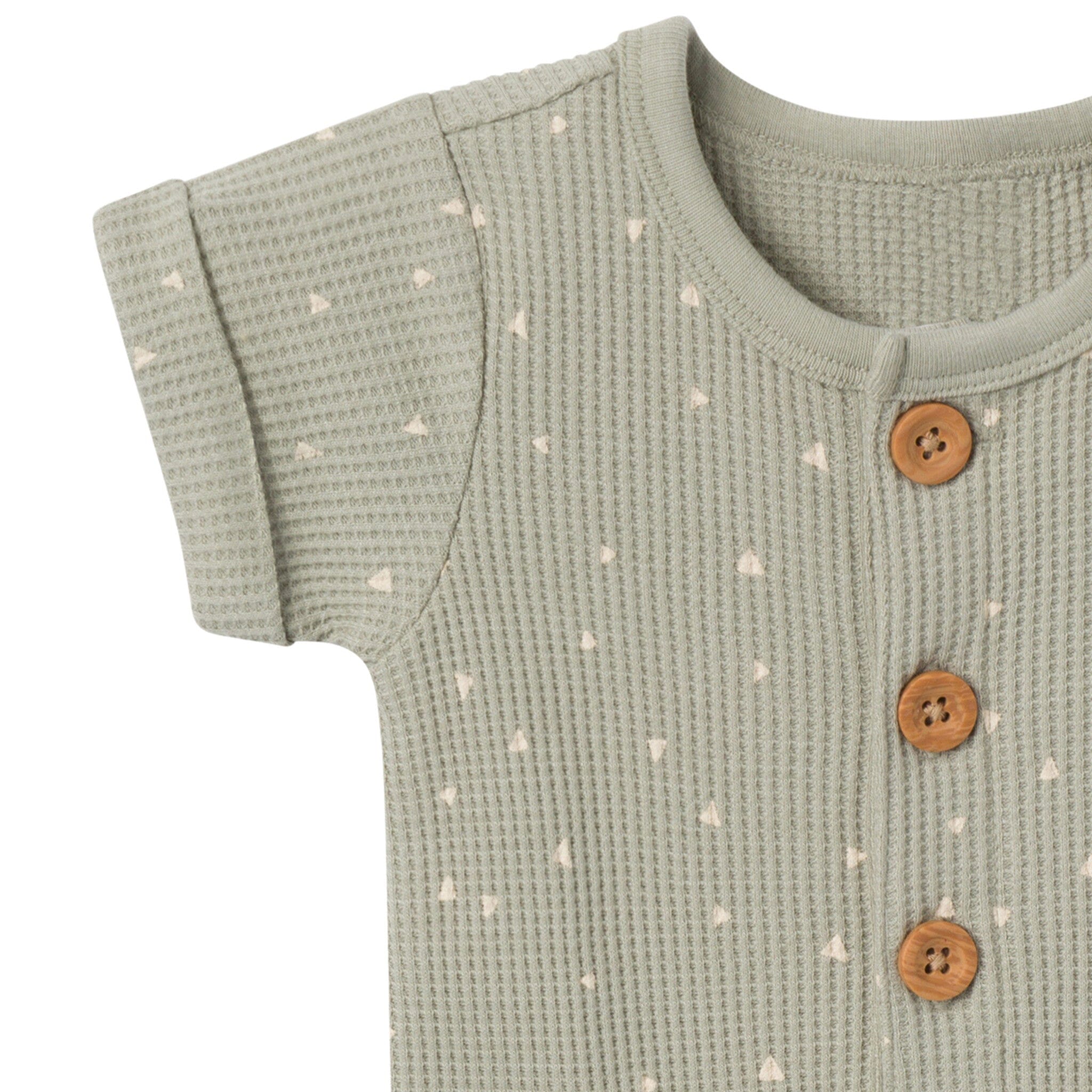 Baby Boys Green Triangles Short Sleeve Long Leg Romper