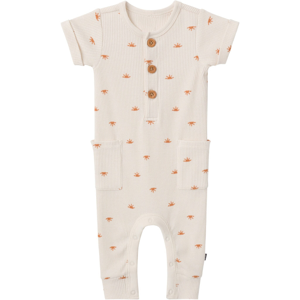 Baby Neutral Beige Suns Short Sleeve Long Leg Romper