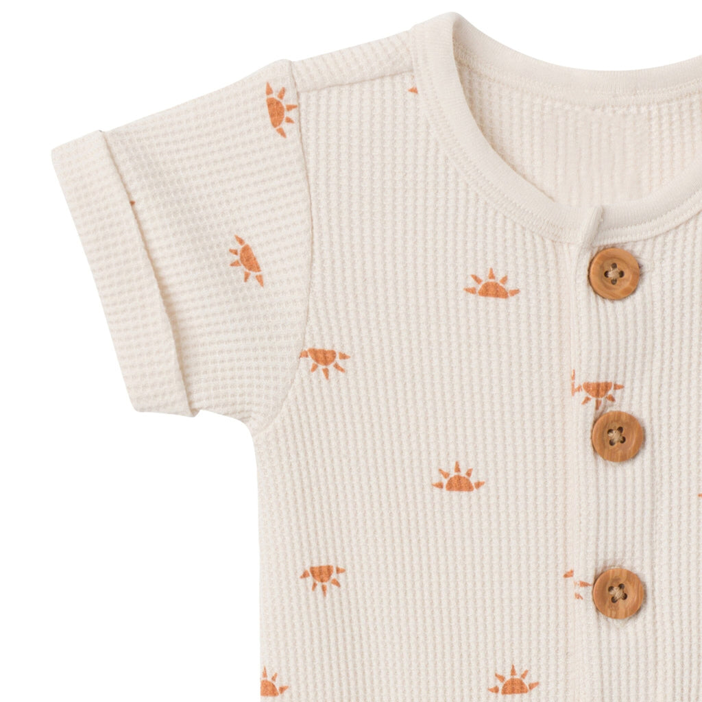 Baby Neutral Beige Suns Short Sleeve Long Leg Romper