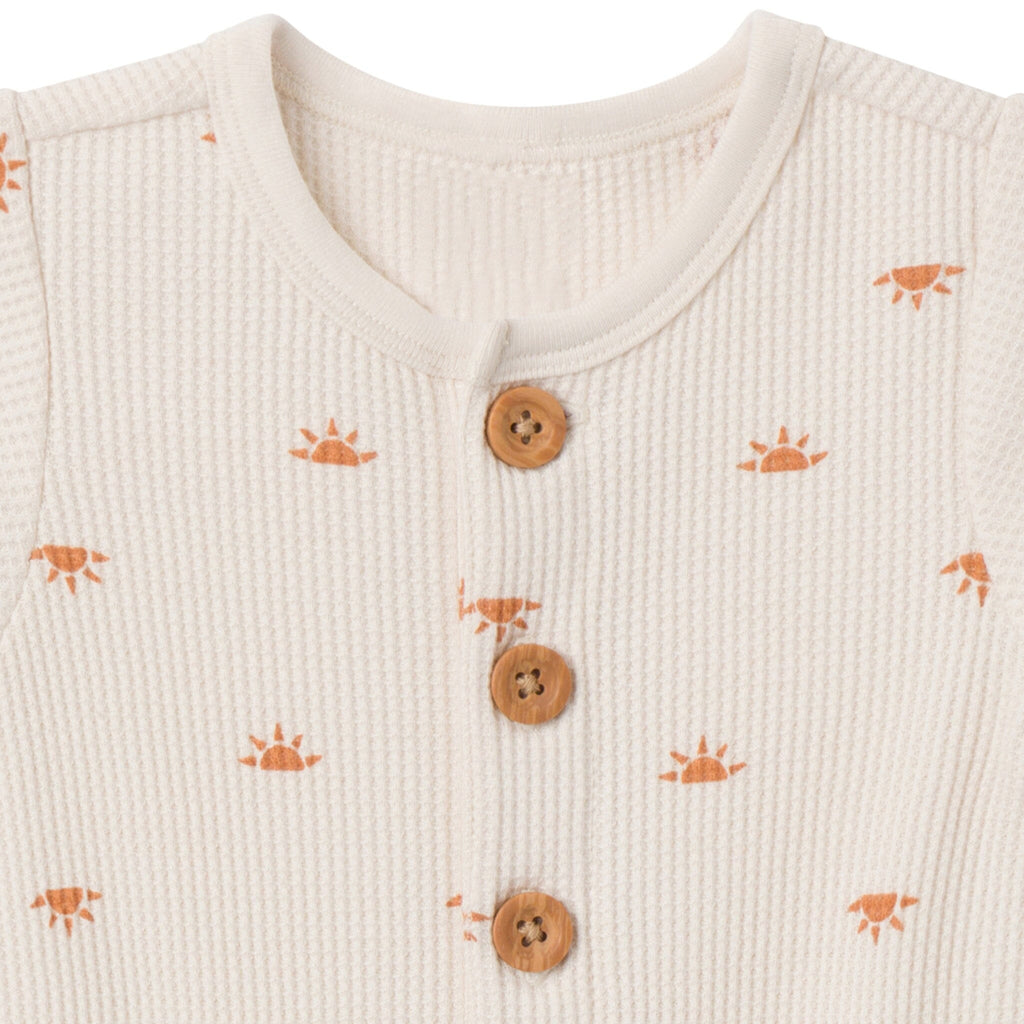 Baby Neutral Beige Suns Short Sleeve Long Leg Romper