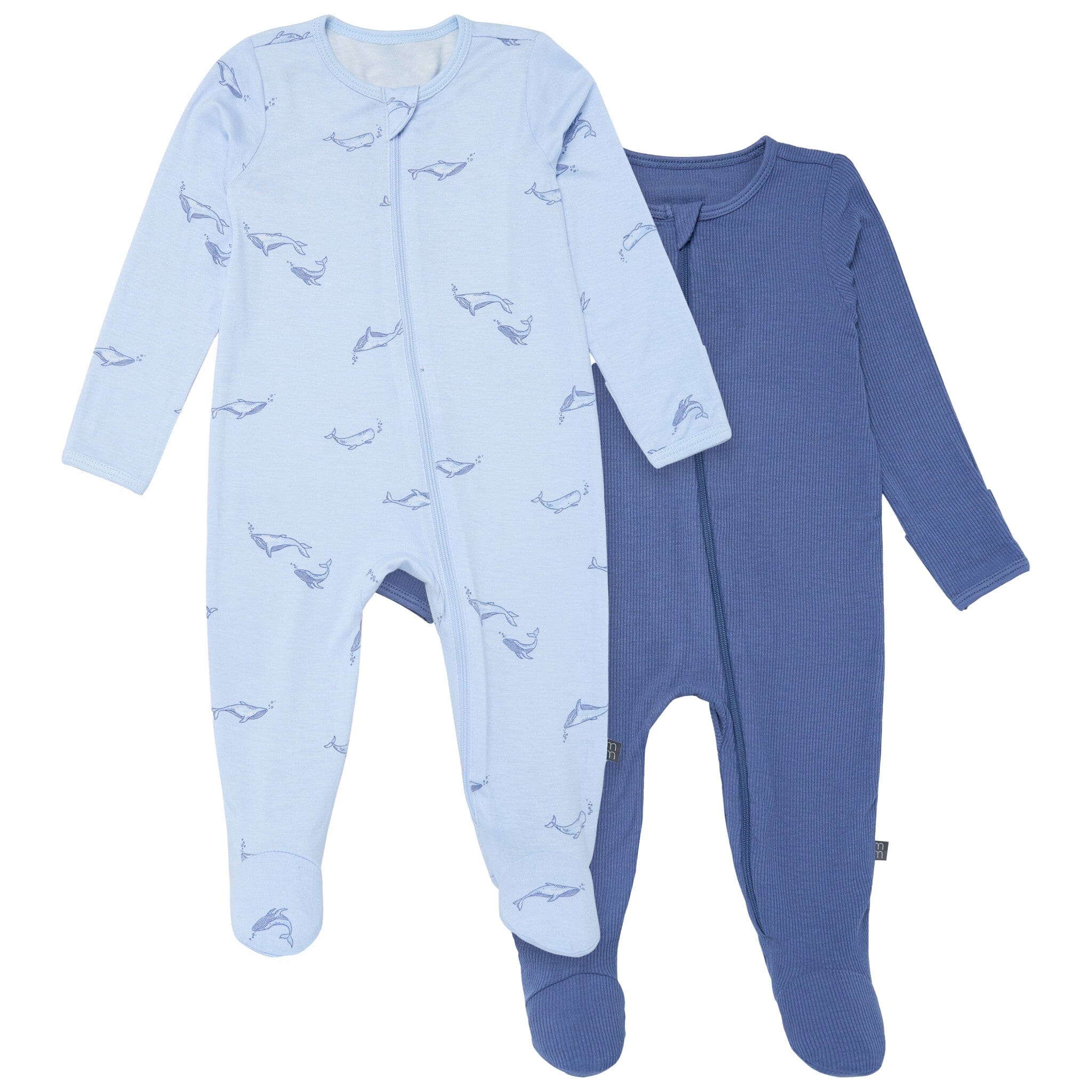 2-Pack Baby Boys Light Blue Whale Sleep 'N Plays With Mitten Cuffs