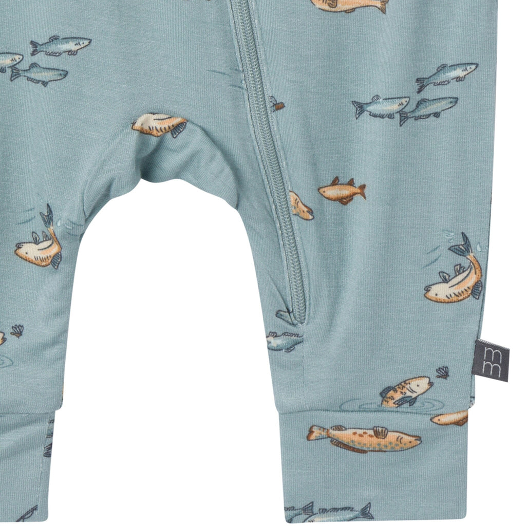 2-Pack Baby Boys Teal Fishing Zip Front Viscose Rompers