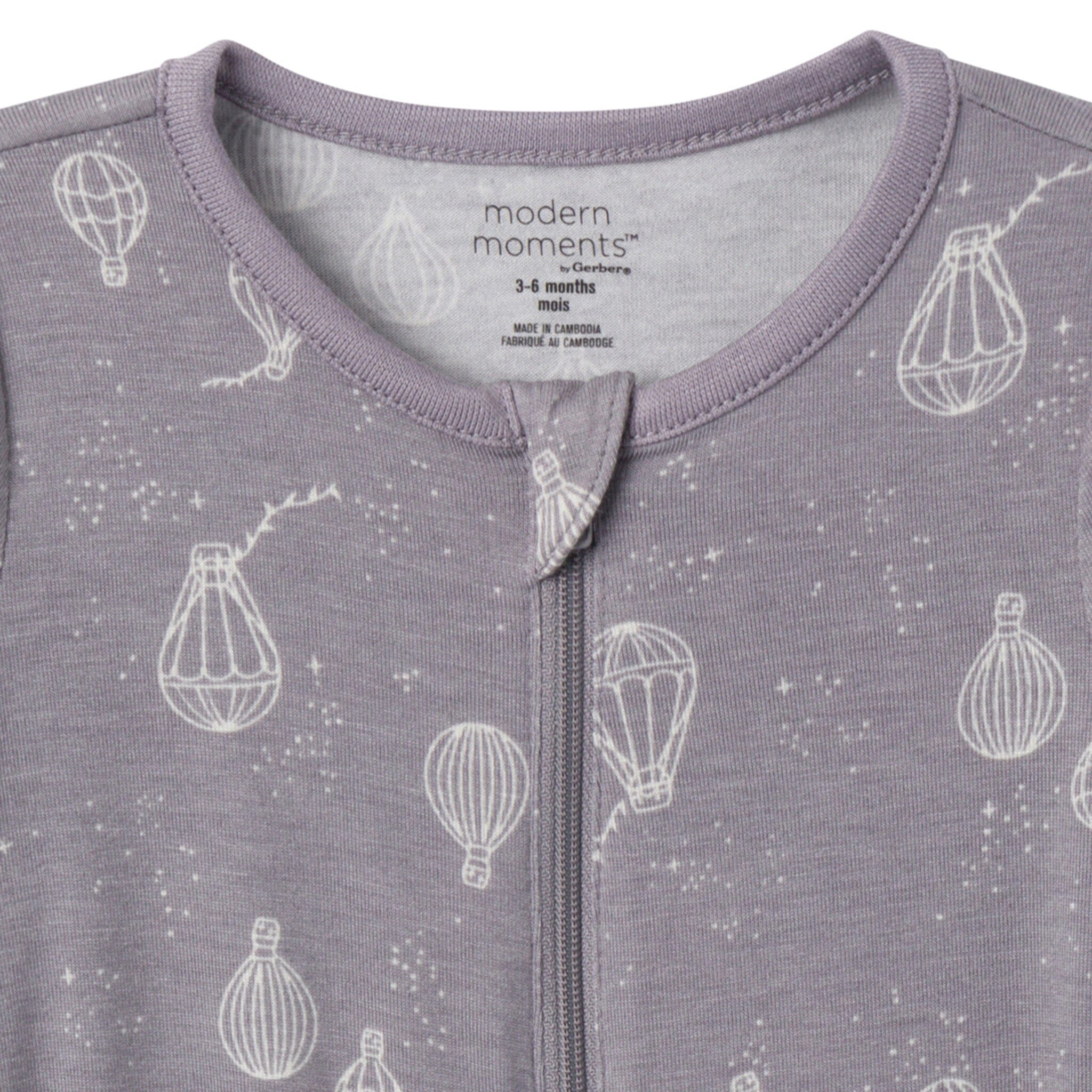 2-Pack Baby Neutral Hot Air Balloon Zip Front Viscose Rompers