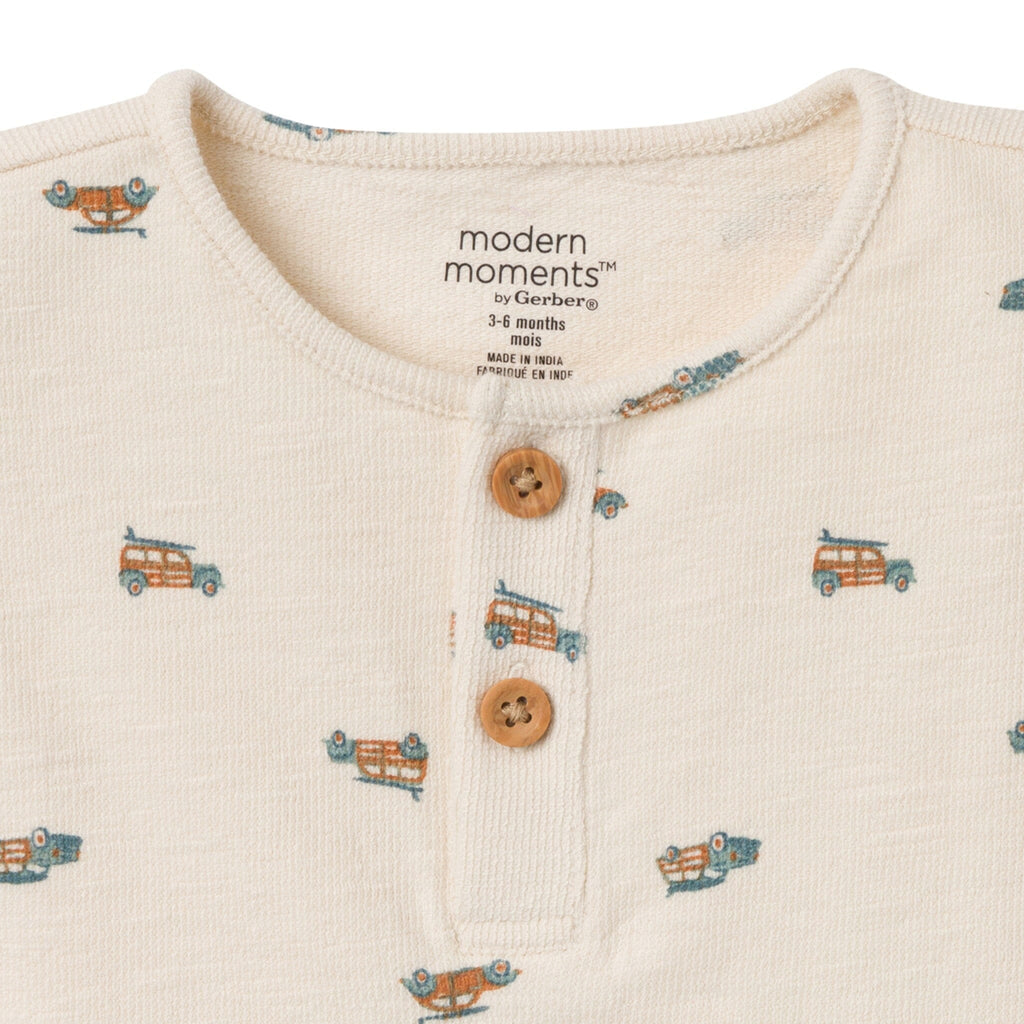 2-Piece Baby Boys Beach Buggys Henley Shirt and Shorts Set