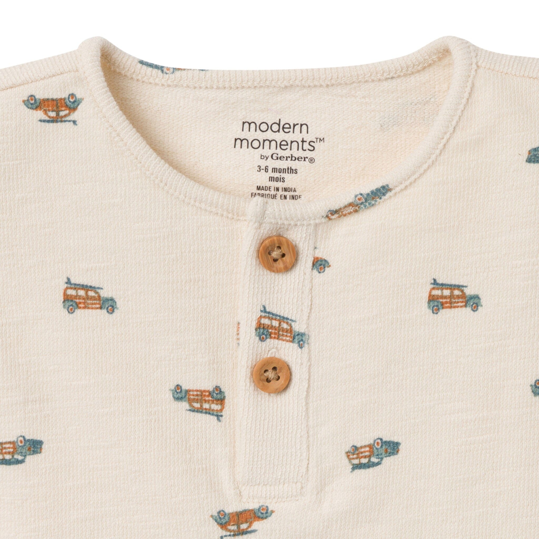 2-Piece Baby Boys Beach Buggys Henley Shirt and Shorts Set