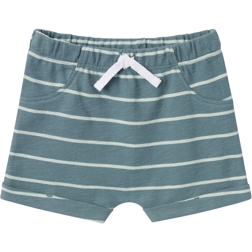 2-Piece Baby Boys Teal Stripe Henley Shirt and Shorts Set