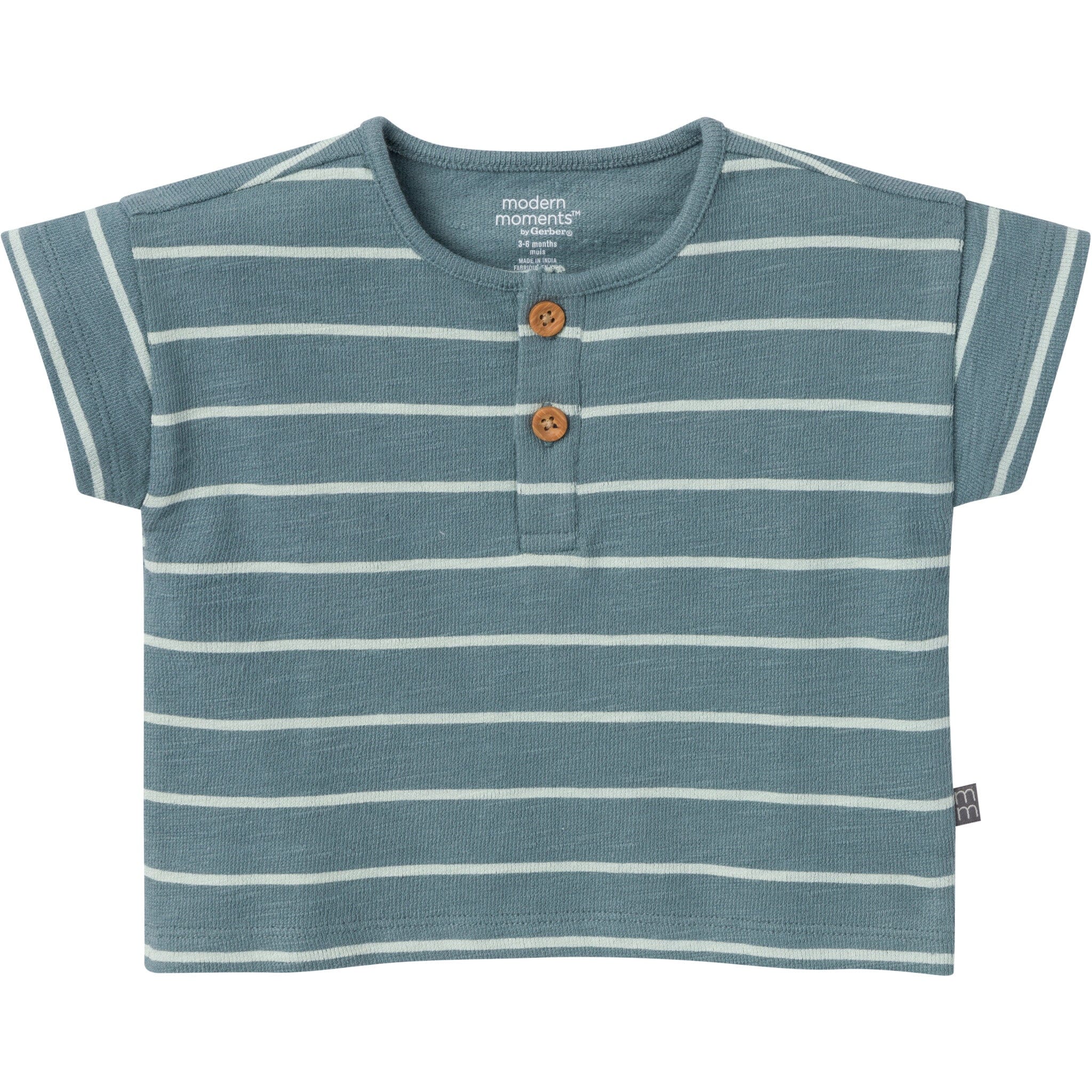 2-Piece Baby Boys Teal Stripe Henley Shirt and Shorts Set