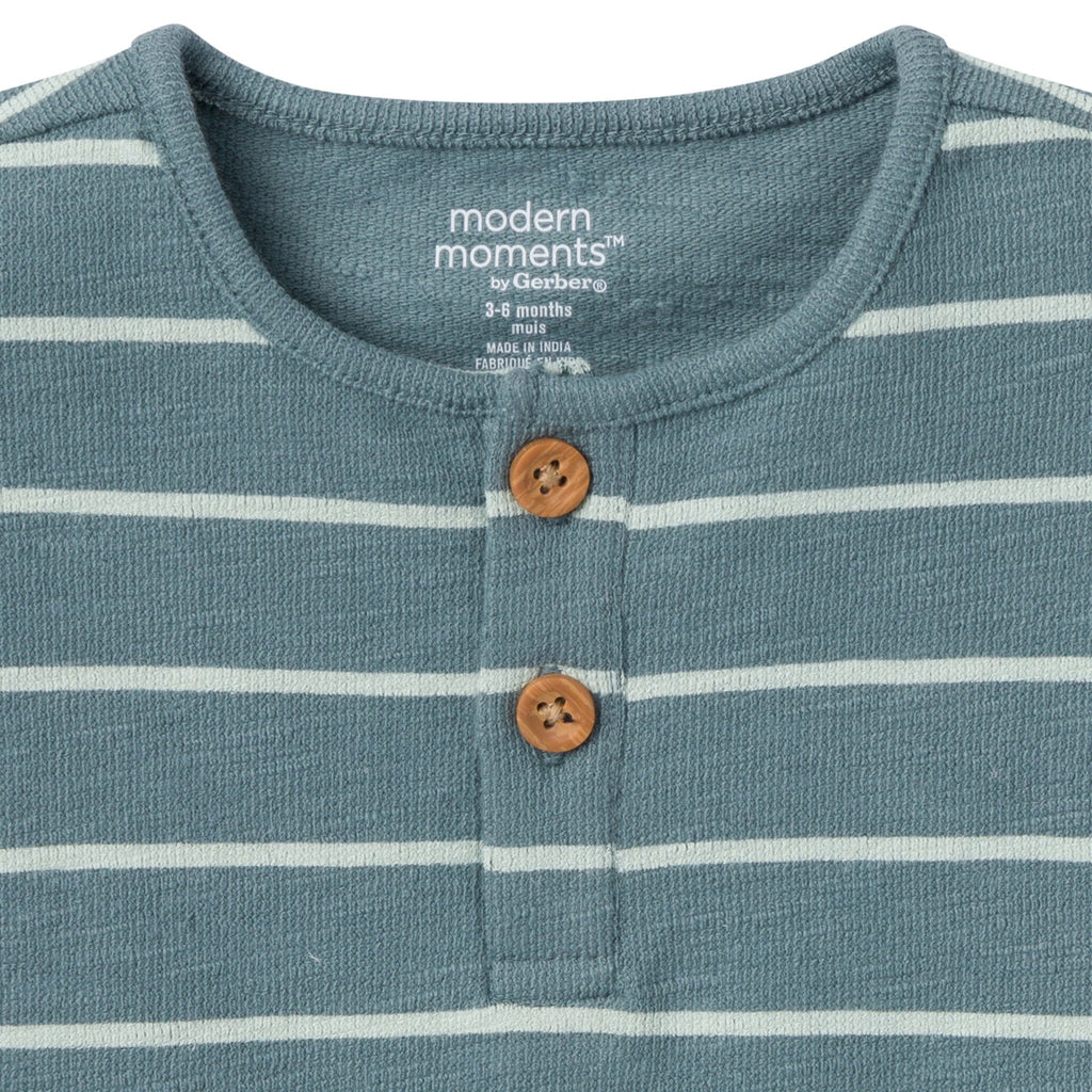 2-Piece Baby Boys Teal Stripe Henley Shirt and Shorts Set