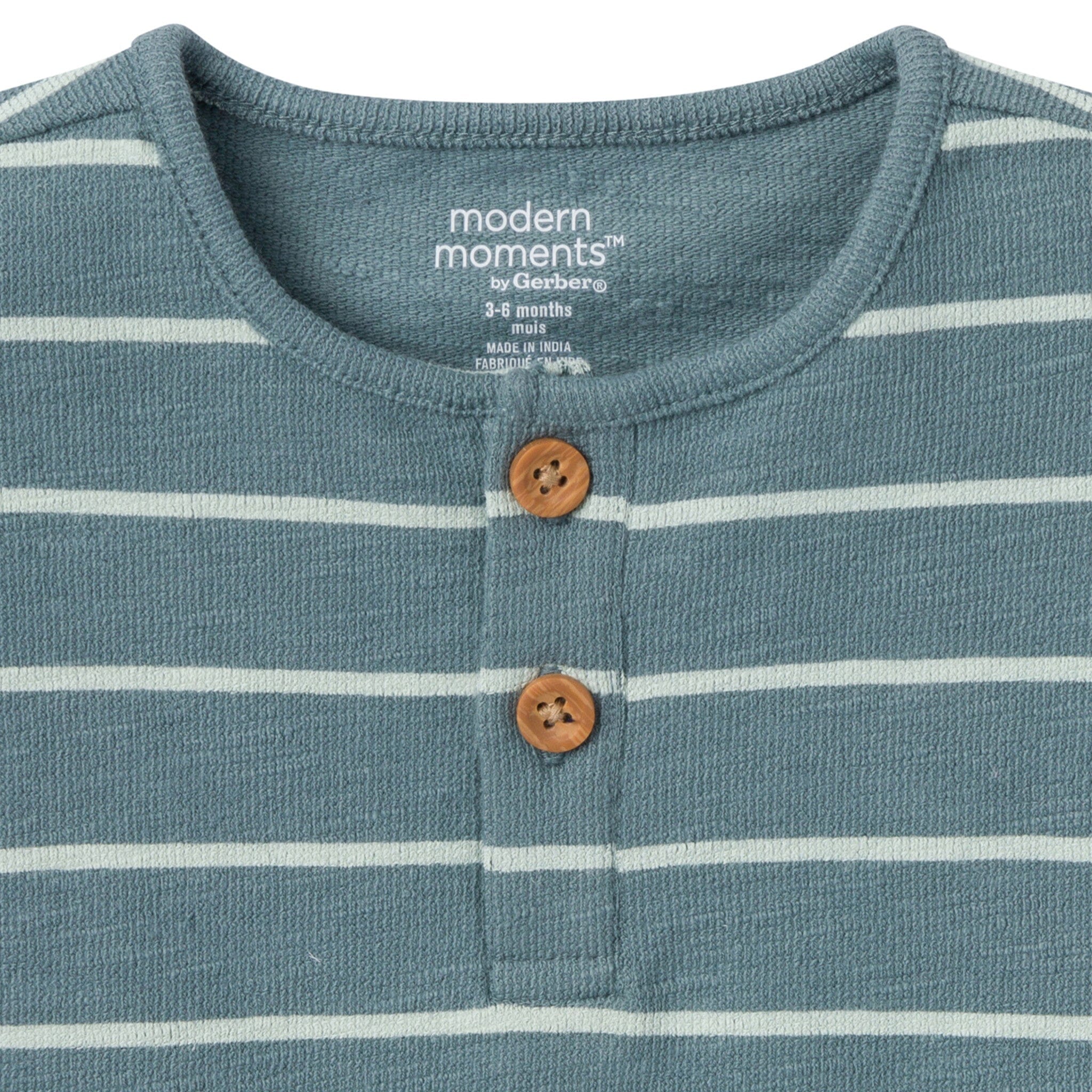 2-Piece Baby Boys Teal Stripe Henley Shirt and Shorts Set