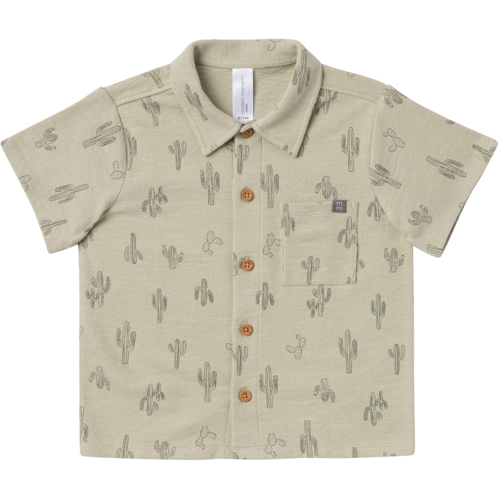 2-Piece Infant & Toddler Boys Green Cactus Button Front Shirt and Shorts Set
