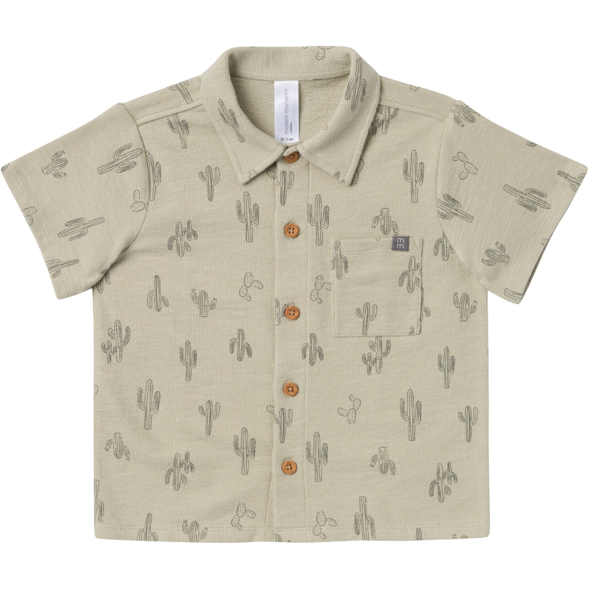 2-Piece Infant & Toddler Boys Green Cactus Button Front Shirt and Shorts Set