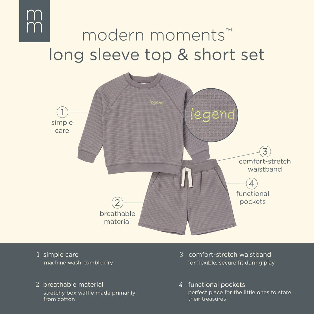 2-Piece Infant & Toddler Boys Grey Long Sleeve Top and Shorts Set