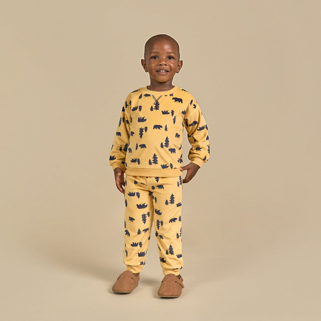 2-Piece Infant & Toddler Boys Yellow Forest Fleece Pajama Set