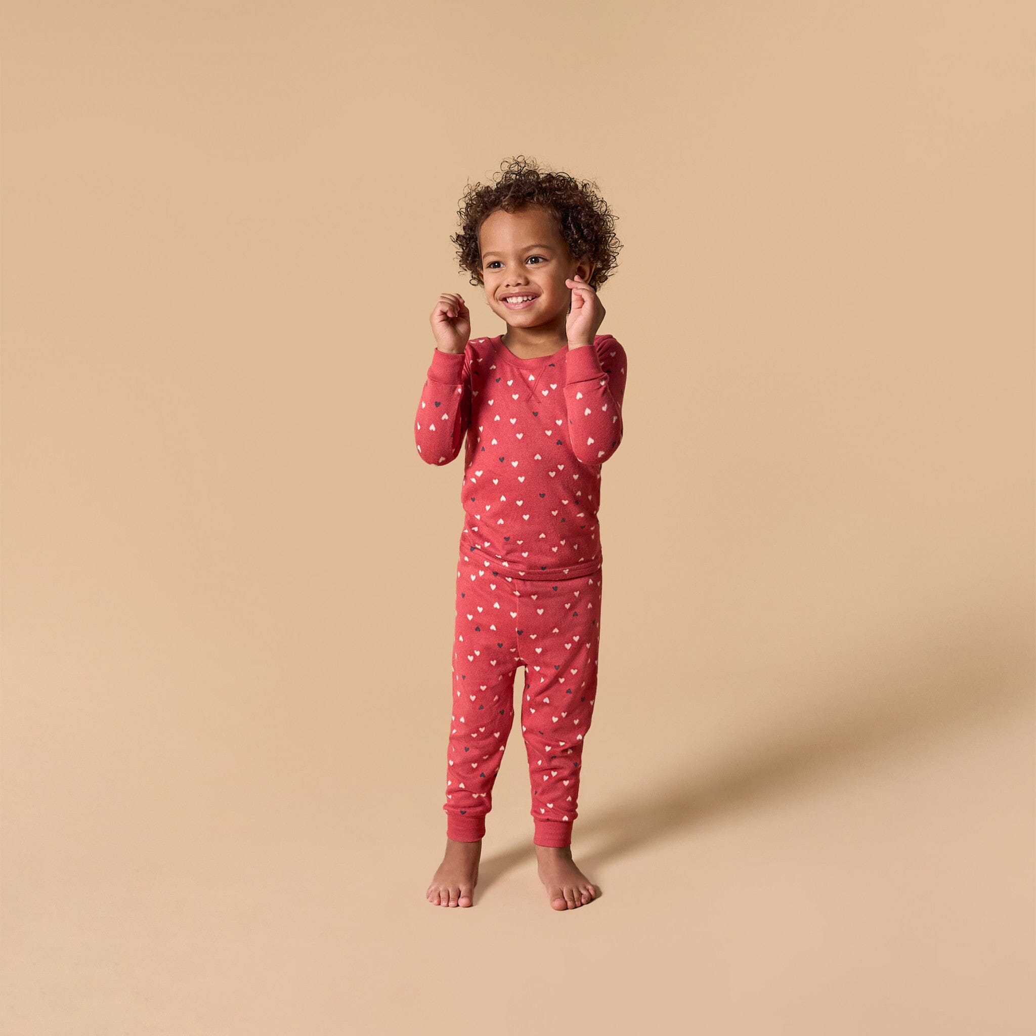 2-Piece Infant and Toddler Neutral Red Hearts Snug Fitting Hacci Pajamas