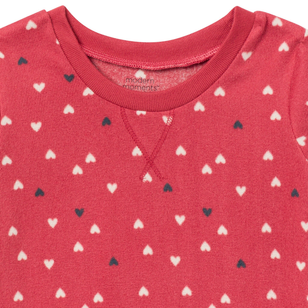 2-Piece Infant and Toddler Neutral Red Hearts Snug Fitting Hacci Pajamas