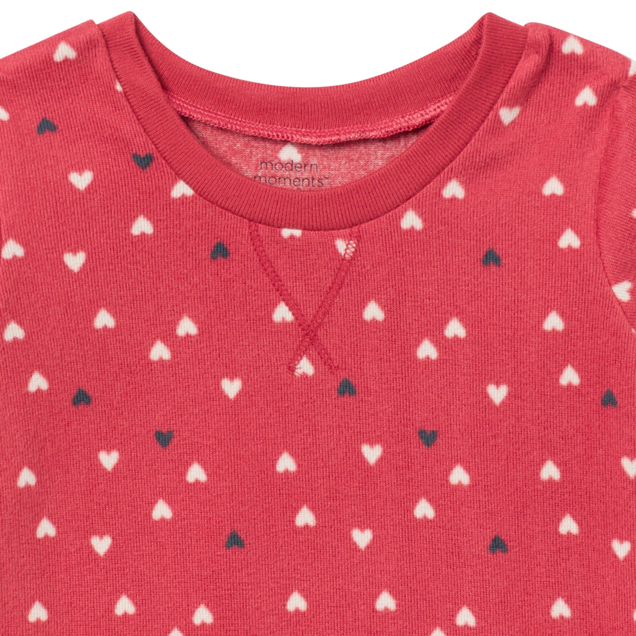 2-Piece Infant and Toddler Neutral Red Hearts Snug Fitting Hacci Pajamas