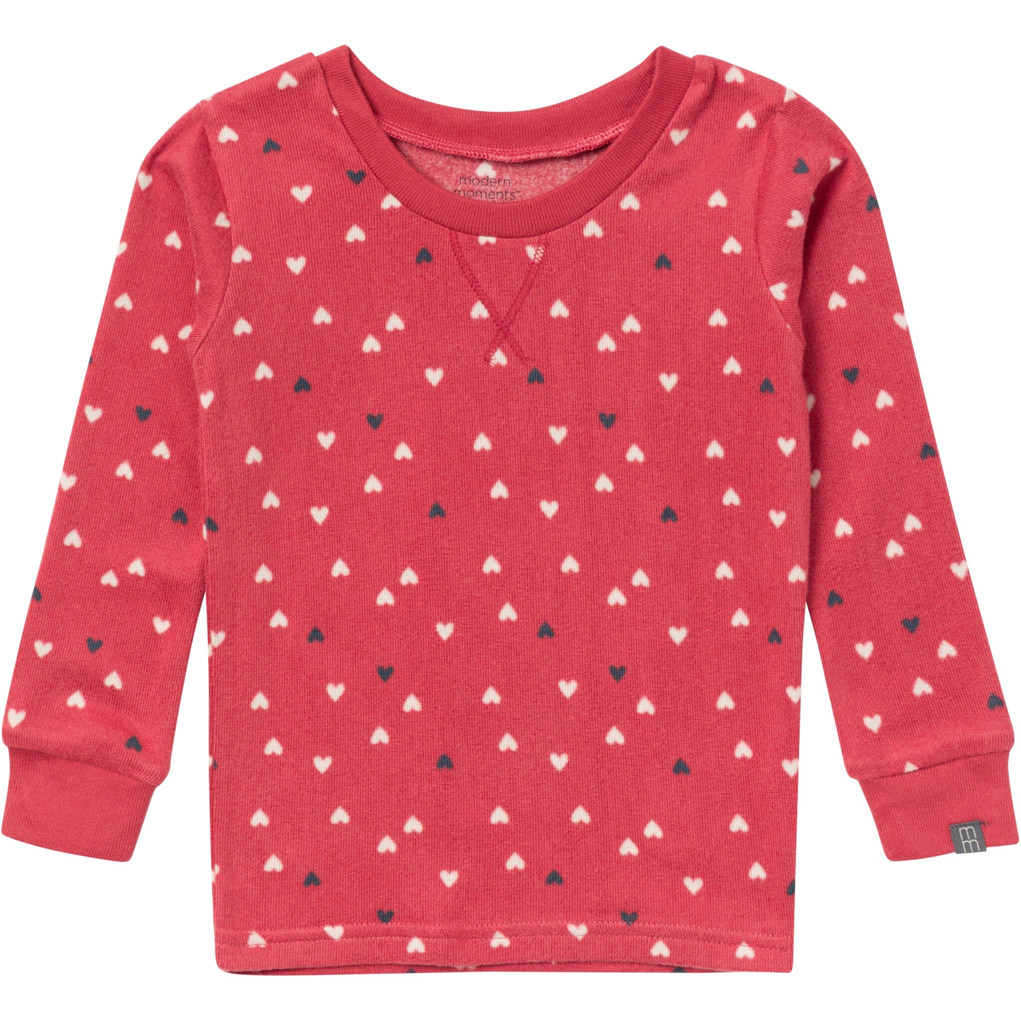 2-Piece Infant and Toddler Neutral Red Hearts Snug Fitting Hacci Pajamas