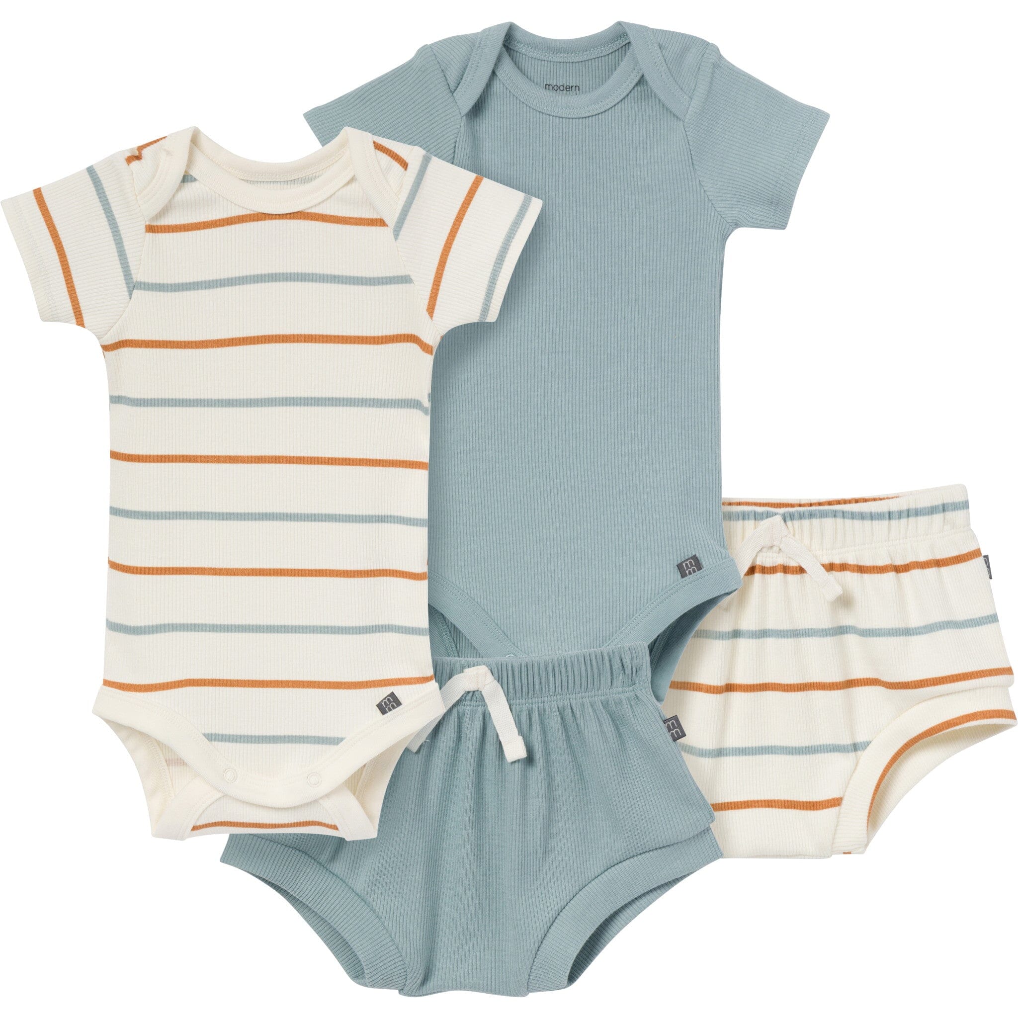 4-Piece Baby Boys Ivory Stripe Short Sleeve Bodysuits and Shorts Set