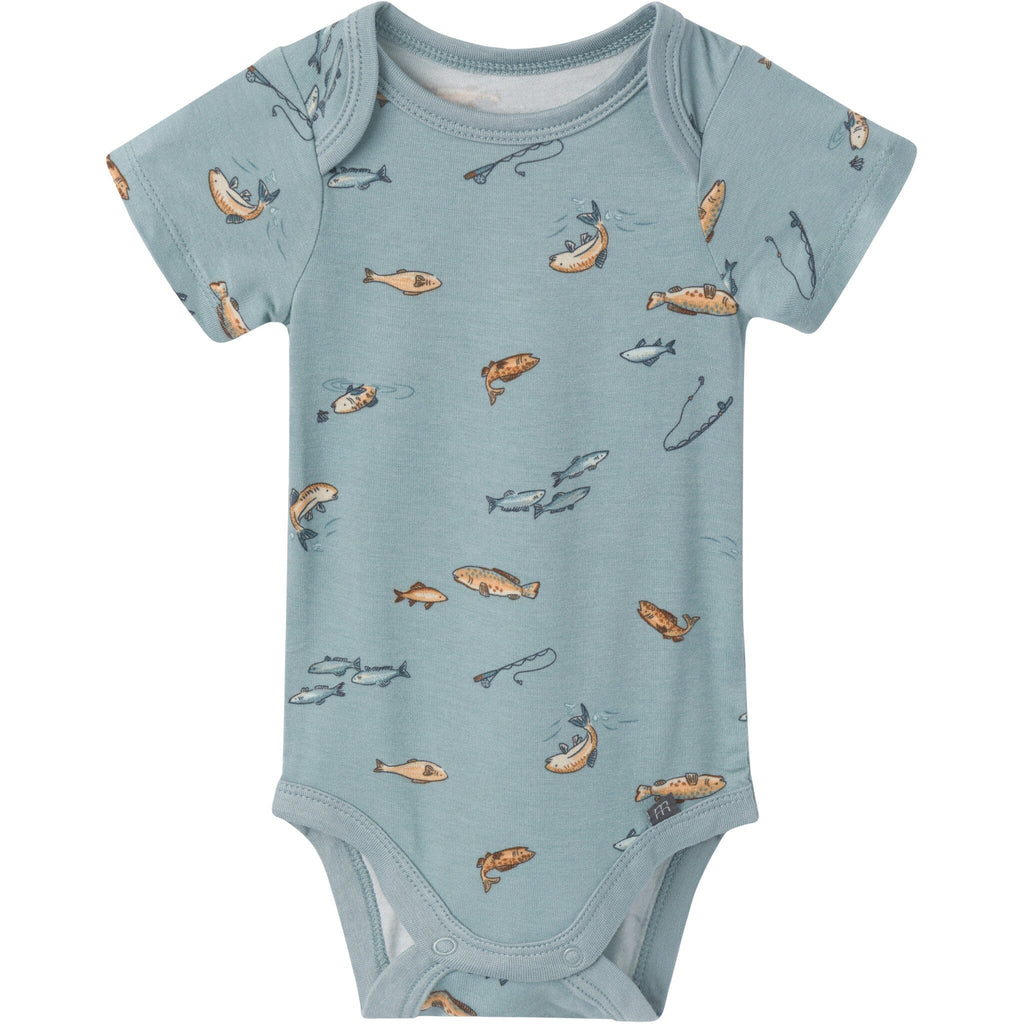 4-Piece Baby Boys Teal Fishing Bodysuits and Pants Viscose Set
