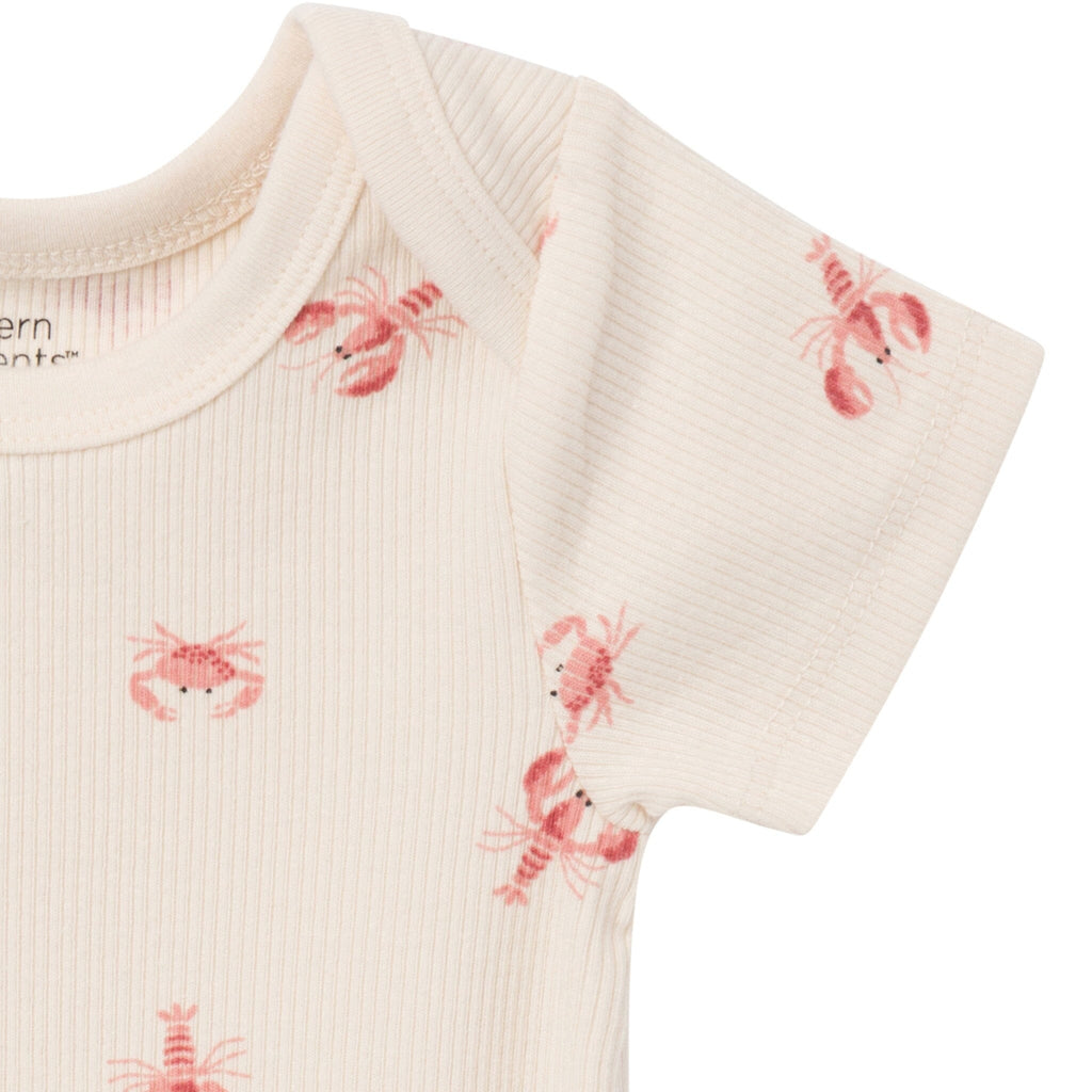 4-Piece Baby Neutral Beige Lobster Short Sleeve Bodysuits and Shorts Set