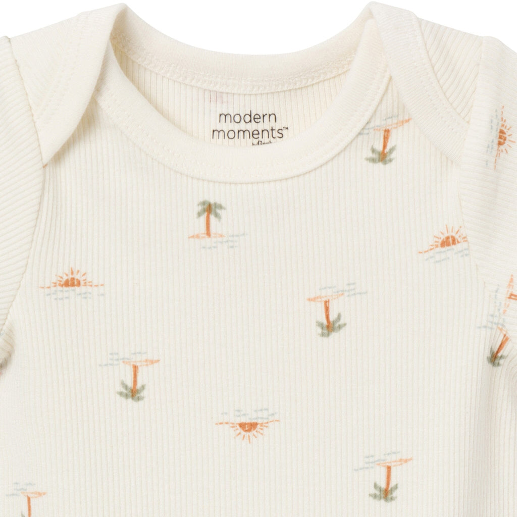 4-Piece Baby Neutral Ivory Mini Island Short Sleeve Bodysuits and Shorts Set