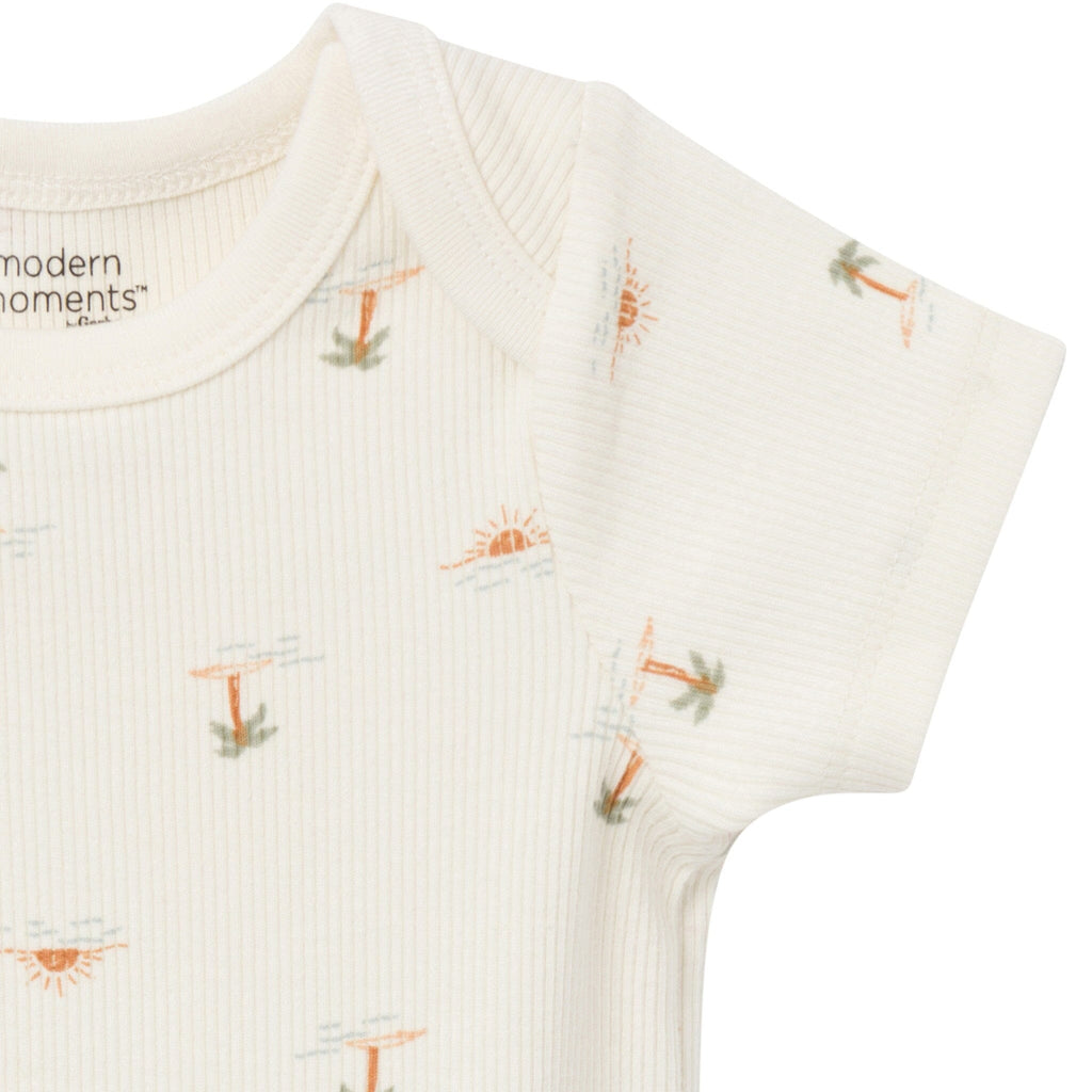 4-Piece Baby Neutral Ivory Mini Island Short Sleeve Bodysuits and Shorts Set