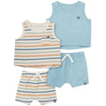 4-Piece Baby Boys Beige Stripe Sleeveless Shirts and Shorts Set