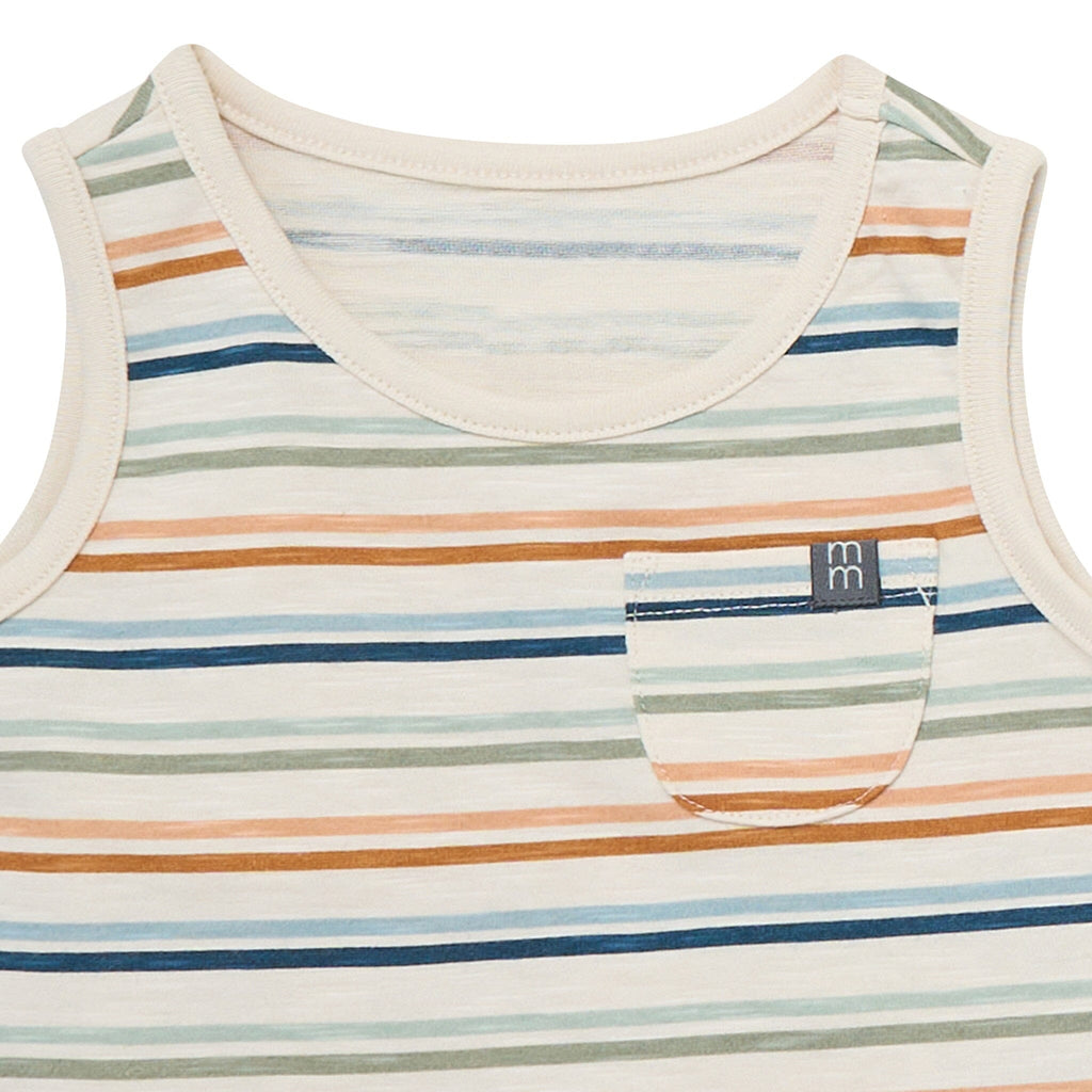 4-Piece Baby Boys Beige Stripe Sleeveless Shirts and Shorts Set