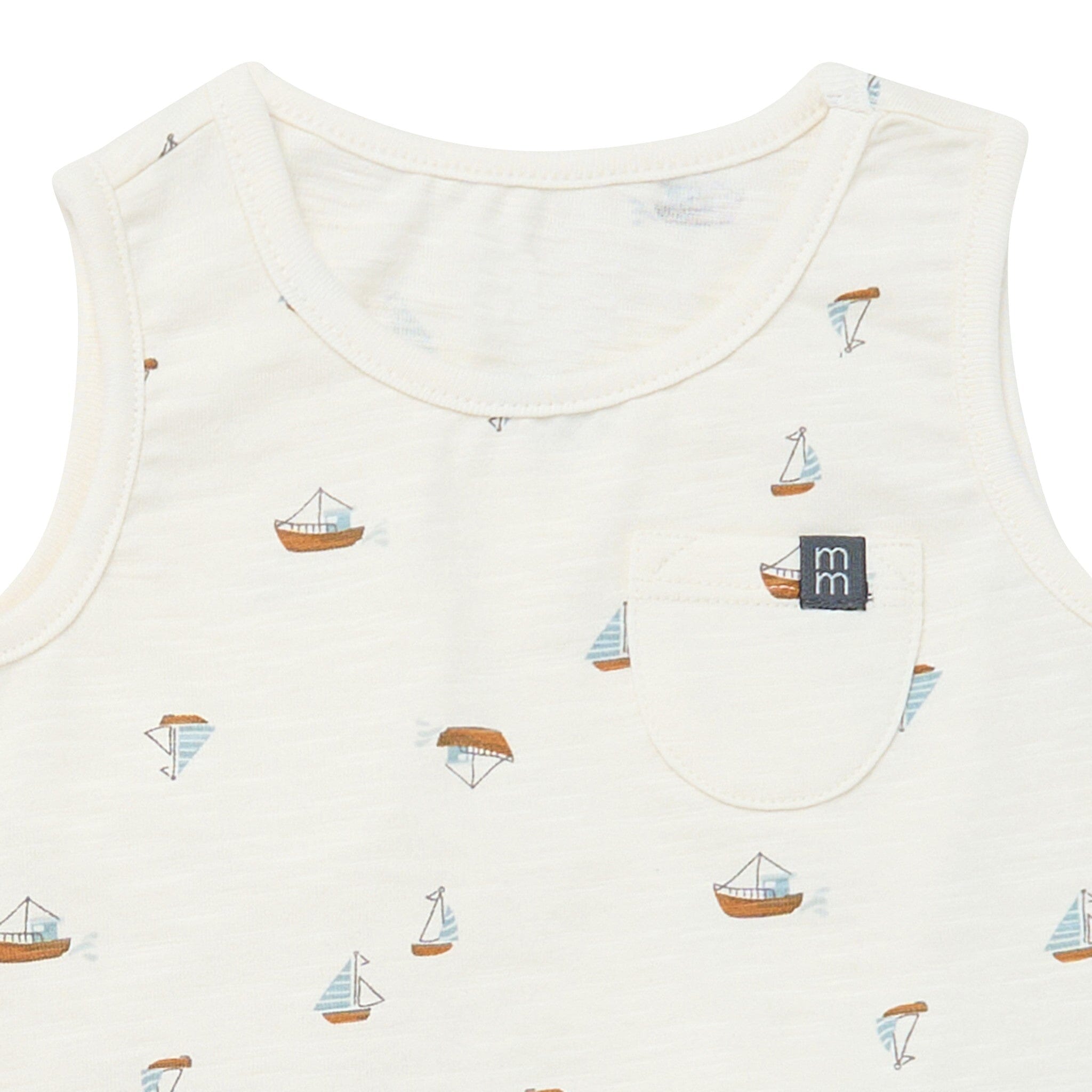 4-Piece Baby Boys Ivory Sailboats Sleeveless Shirts and Shorts Set