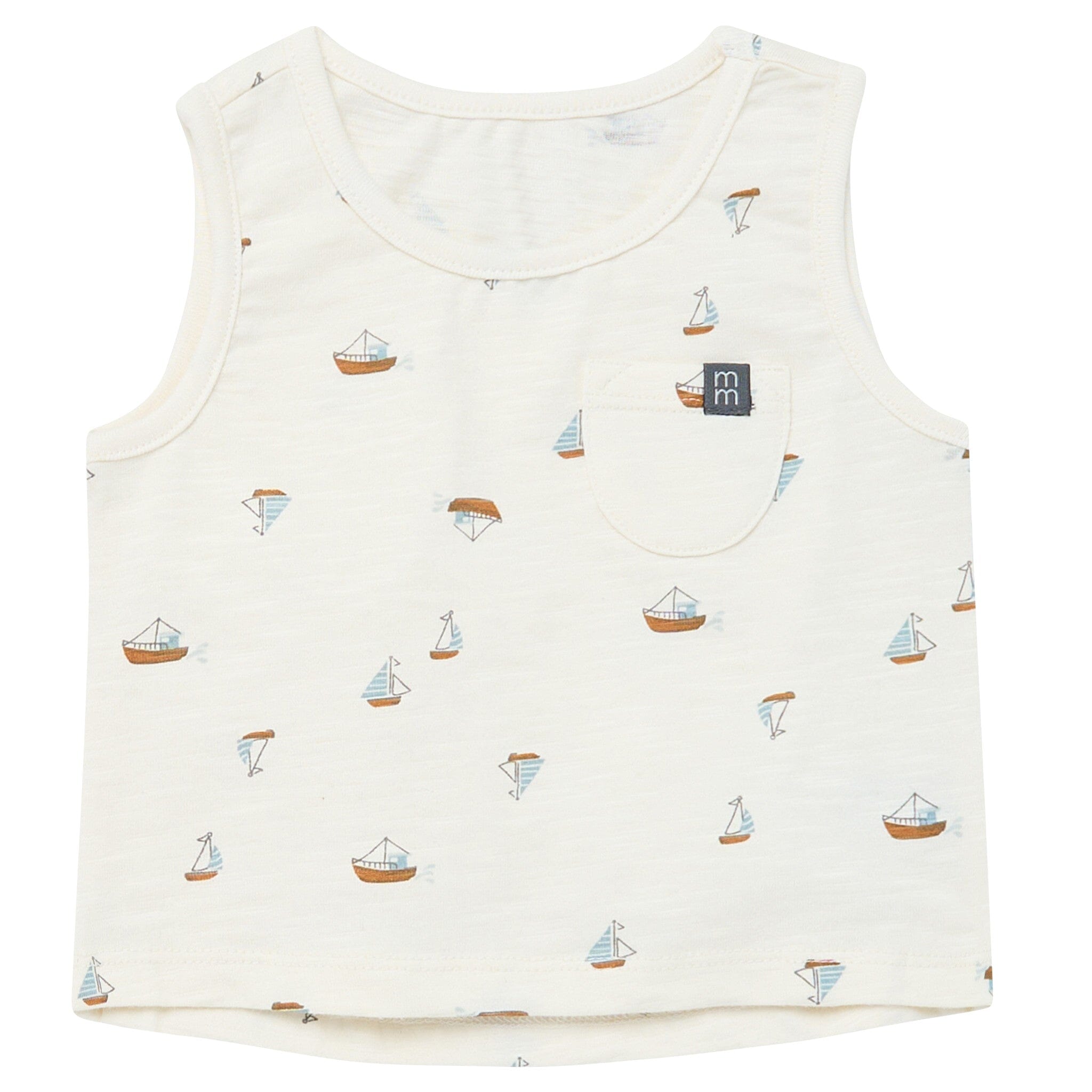 4-Piece Baby Boys Ivory Sailboats Sleeveless Shirts and Shorts Set