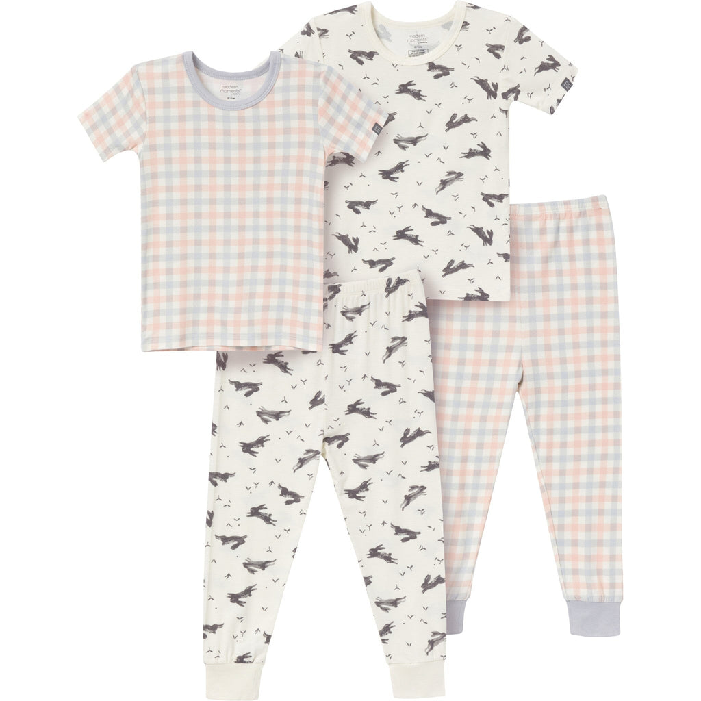 4-Piece Infant & Toddler Neutral Blue Plaid Viscose Snug Fitting Pajamas