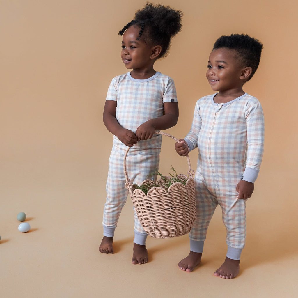 4-Piece Infant & Toddler Neutral Blue Plaid Viscose Snug Fitting Pajamas