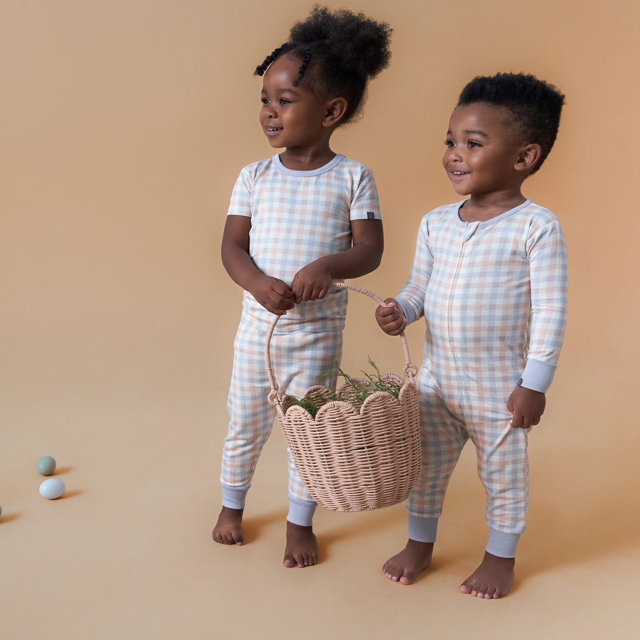 4-Piece Infant & Toddler Neutral Blue Plaid Viscose Snug Fitting Pajamas