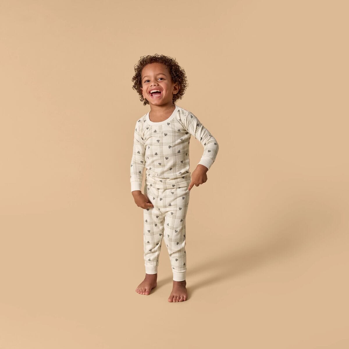 2-Piece Infant & Toddler Neutral Ivory Shamrock Snug Fitting Hacci Pajamas Set