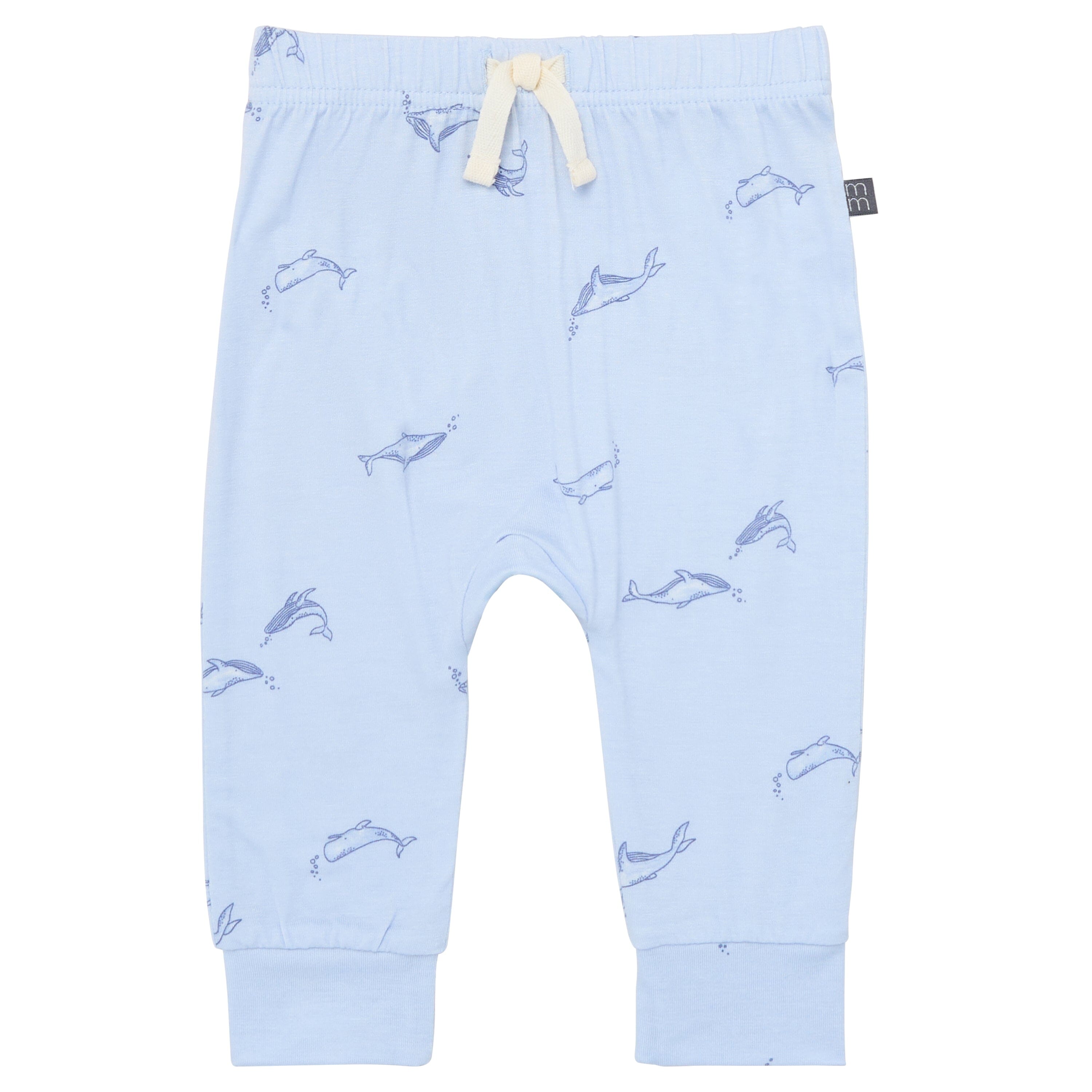 4-Piece Baby Boys Light Blue Whale Viscose Bodysuits and Pants Set