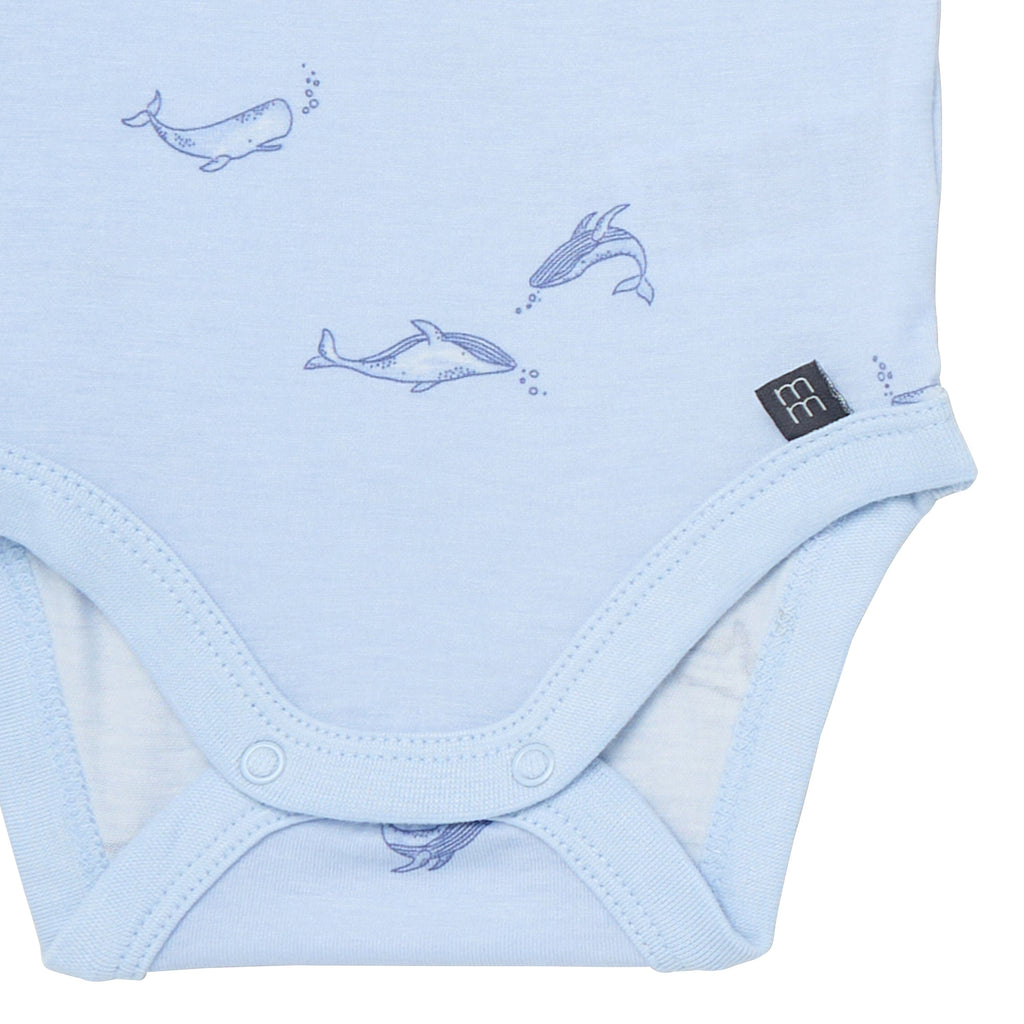 4-Piece Baby Boys Light Blue Whale Viscose Bodysuits and Pants Set