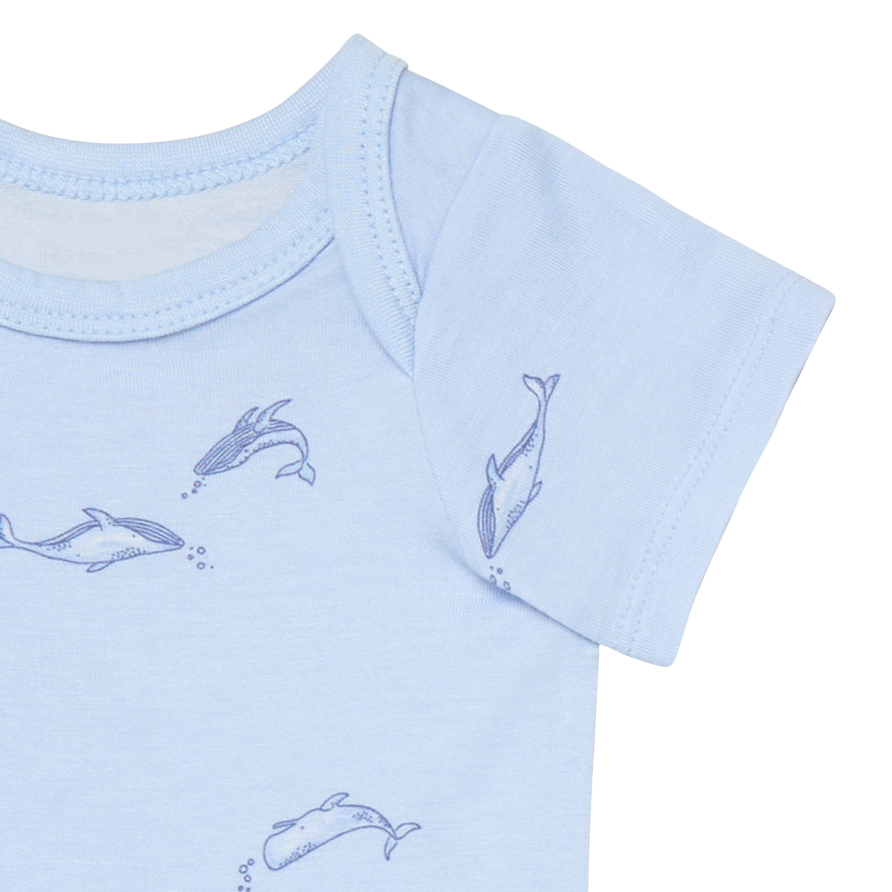 4-Piece Baby Boys Light Blue Whale Viscose Bodysuits and Pants Set