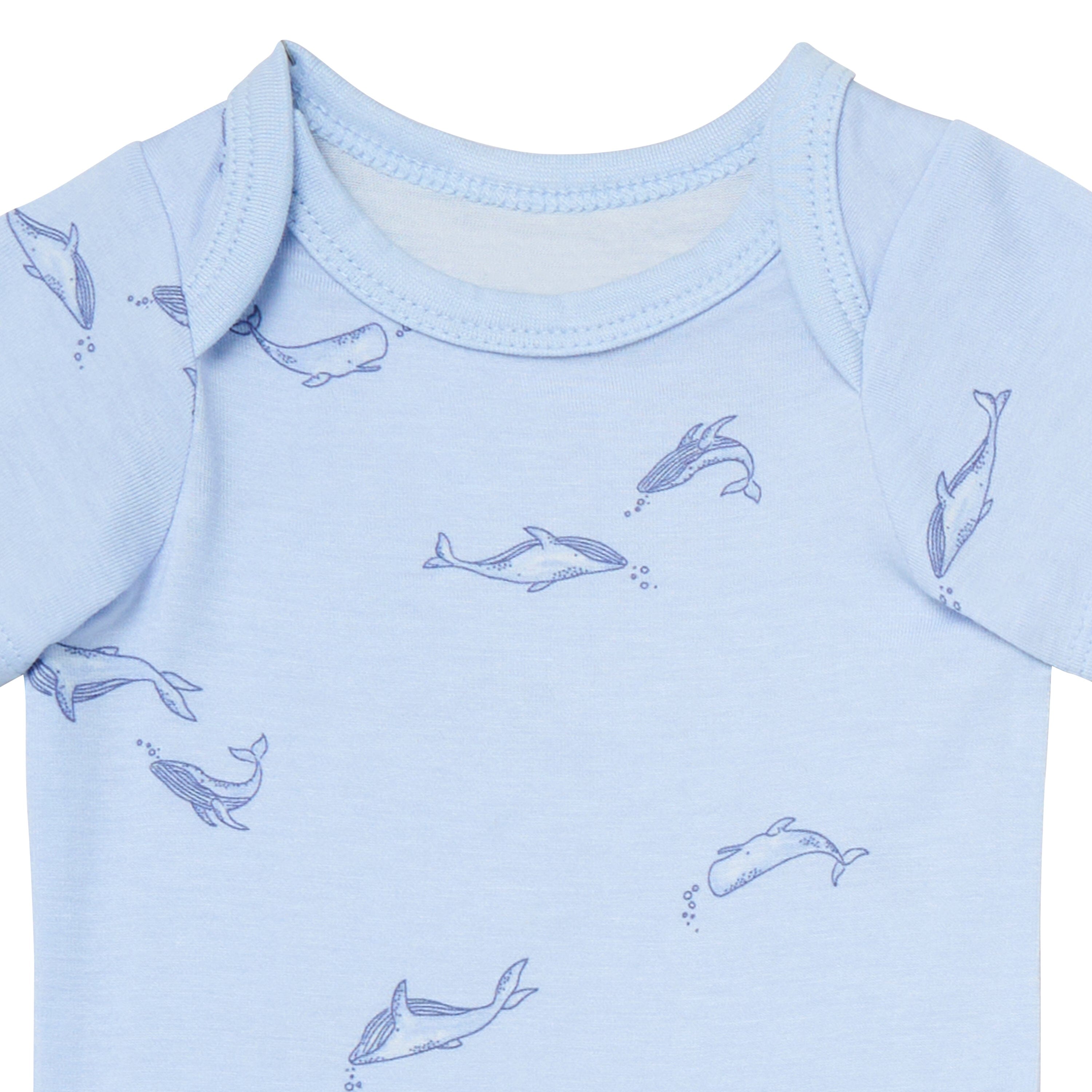 4-Piece Baby Boys Light Blue Whale Viscose Bodysuits and Pants Set