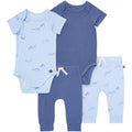 4-Piece Baby Boys Light Blue Whale Viscose Bodysuits and Pants Set