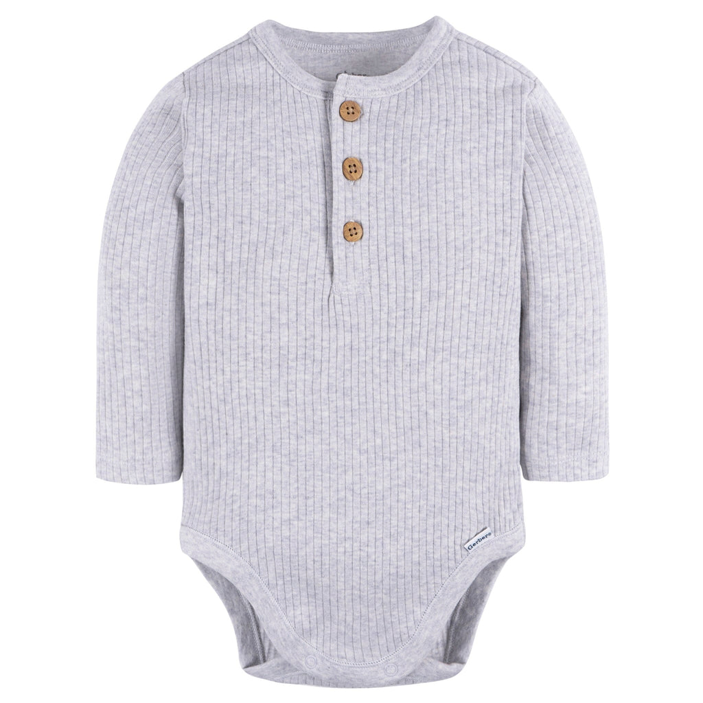 2-Pack Baby Boys Ivory & Grey Henley Onesies® Bodysuits
