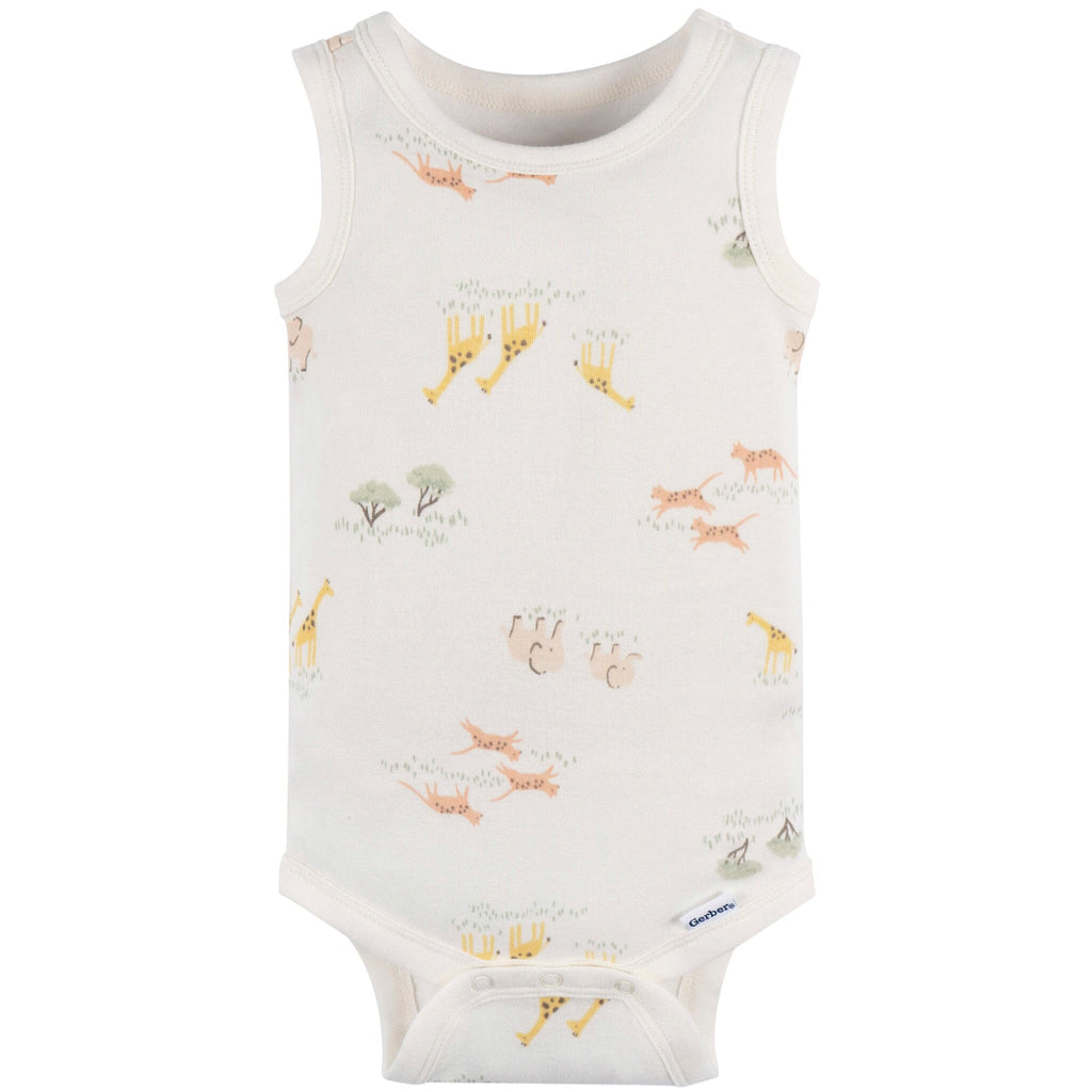 4-Pack Baby Neutral Ivory Safari Sleeveless Onesies® Bodysuits