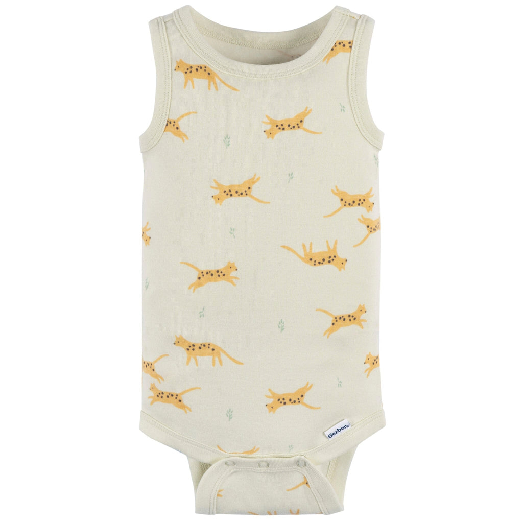4-Pack Baby Neutral Ivory Safari Sleeveless Onesies® Bodysuits