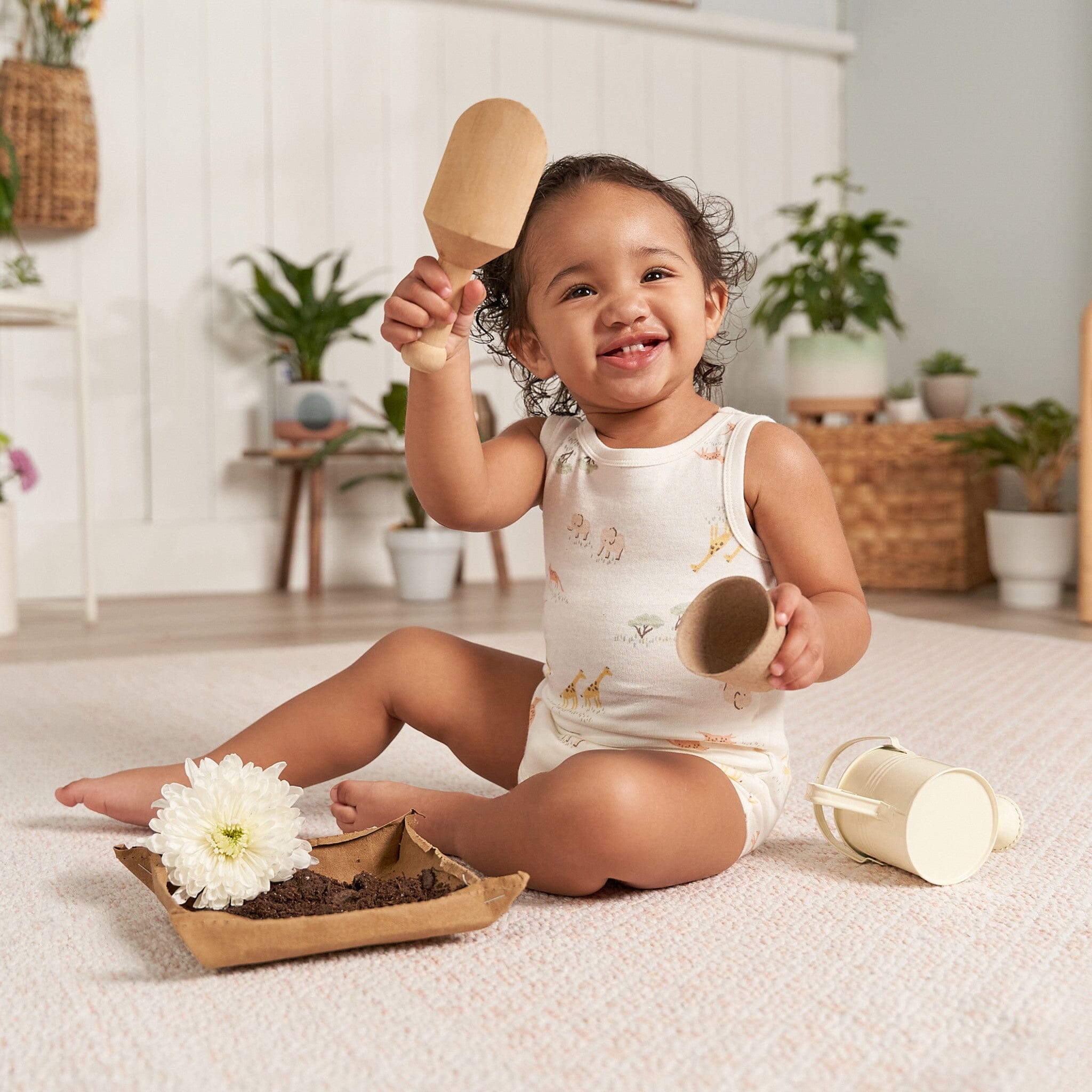 4-Pack Baby Neutral Ivory Safari Sleeveless Onesies® Bodysuits