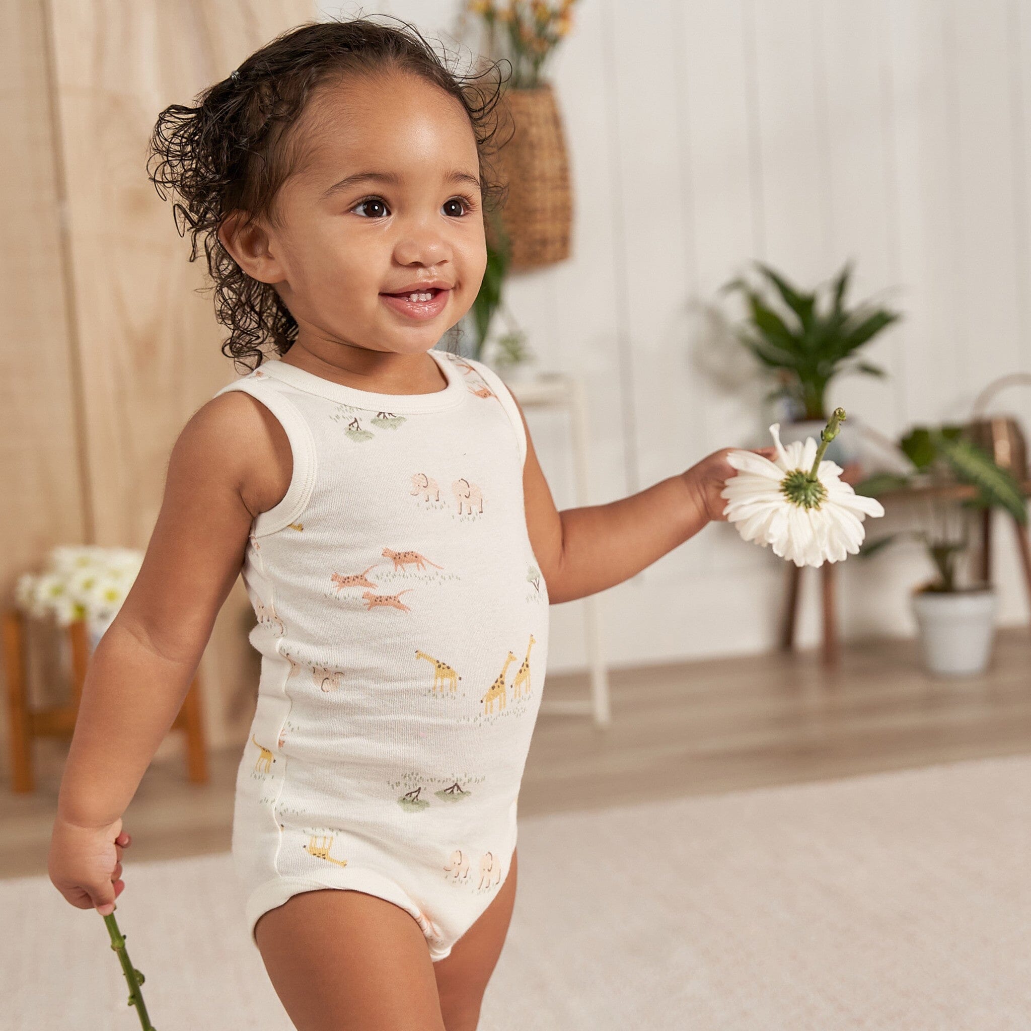 4-Pack Baby Neutral Ivory Safari Sleeveless Onesies® Bodysuits